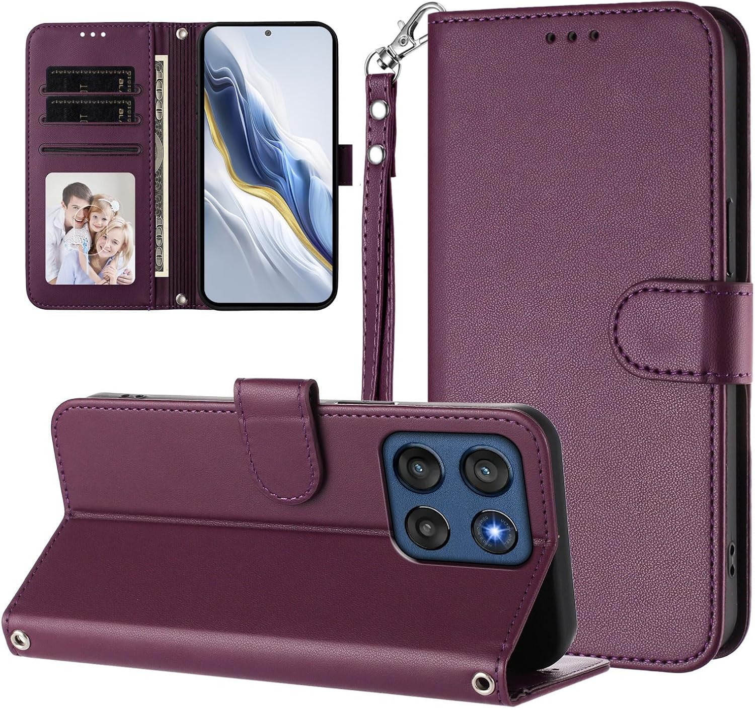 Wallet Case for Moto G Stylus 5G (2026/2025), with Card Holder | Cash Pocket | Wrist Stap | Wireless Charging | Kickstand | Magnetic Closure, Dark Purple
