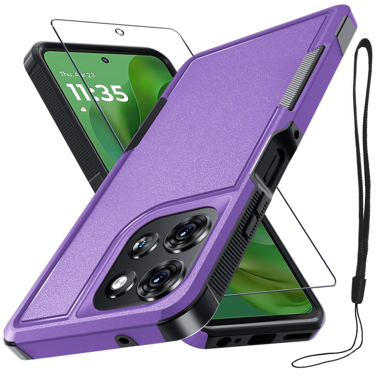 for Motorola G Play 2026/Moto G 2026 Case, Full Body Heavy Duty Rugged Shockproof Protective Phone Cover with Lanyard Strap+Tempered Glass Screen Protector, Black Matte