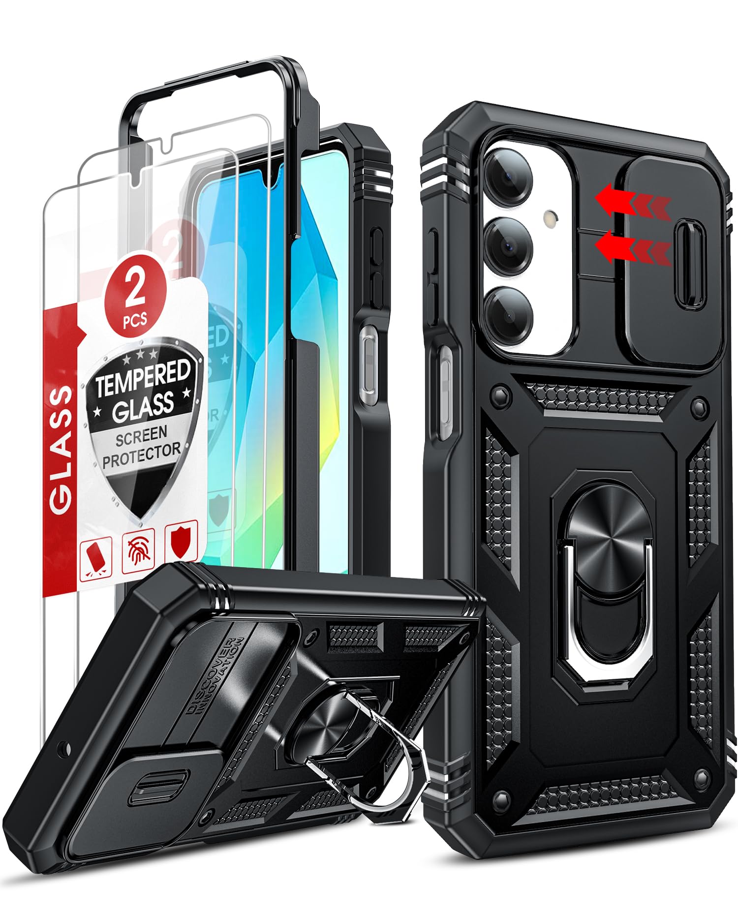 LeYi Compatible for Samsung Galaxy S24-FE Case: [𝗡𝗼𝘁 𝗳𝗶𝘁 𝗦𝟮𝟰 𝟱𝗚] Samsung S24 FE Case with S24FE Screen Protector X2 & Magnetic Stand, Military-Grade Cell Galaxy S 24 FE Phone, Black