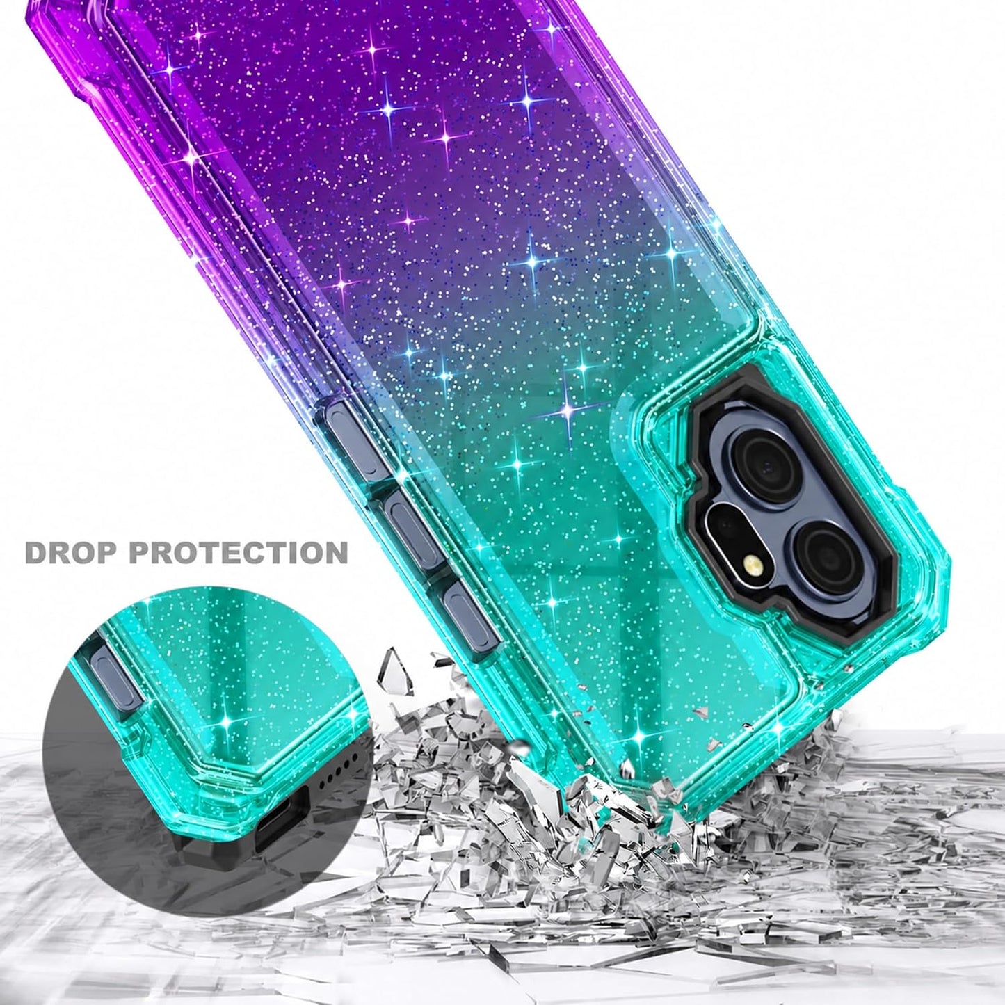 for TCL NXTPAPER 70 Pro Case, Shockproof Cover, Glitter Aqua/Purple