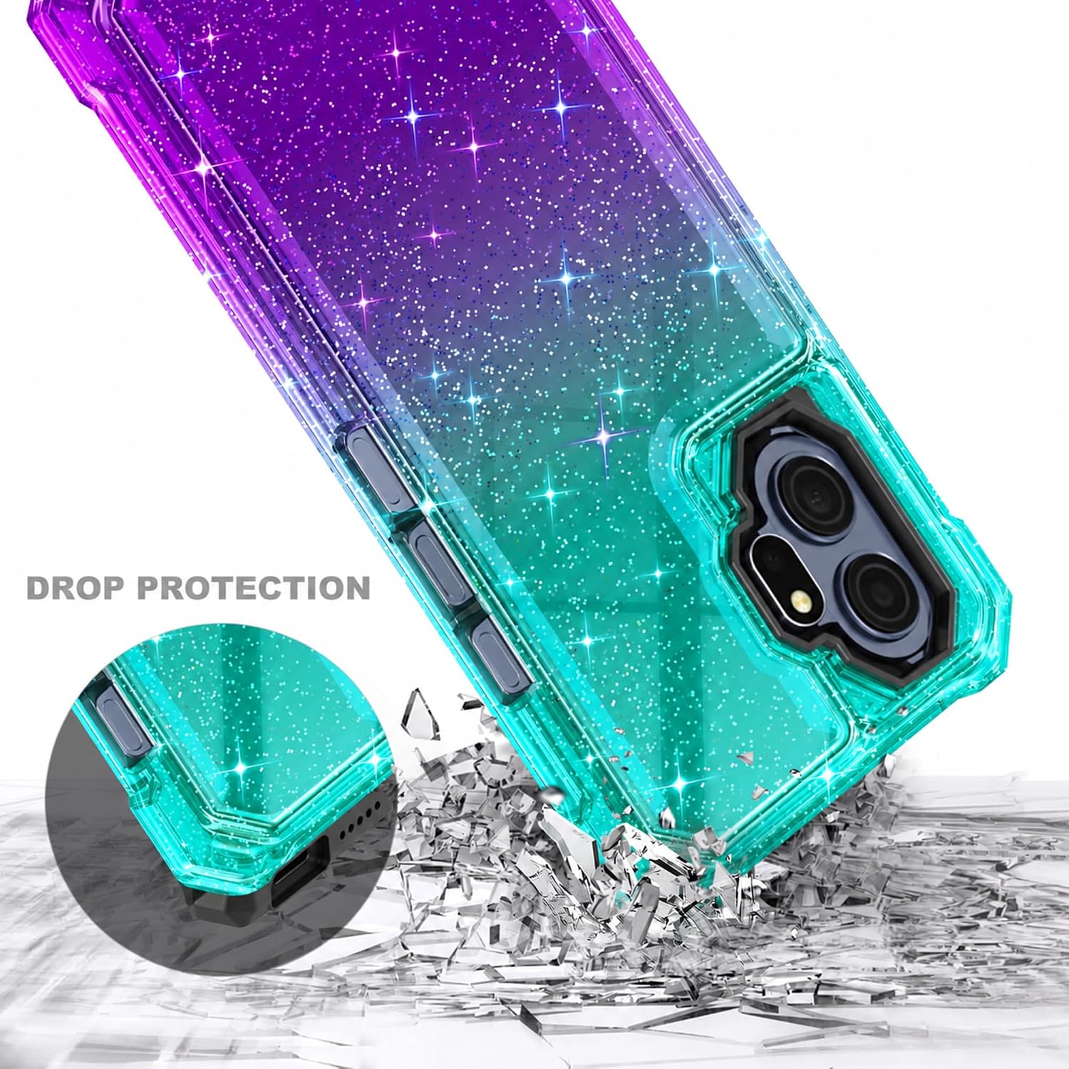 for TCL NXTPAPER 70 Pro Case, Shockproof Cover, Glitter Aqua/Purple