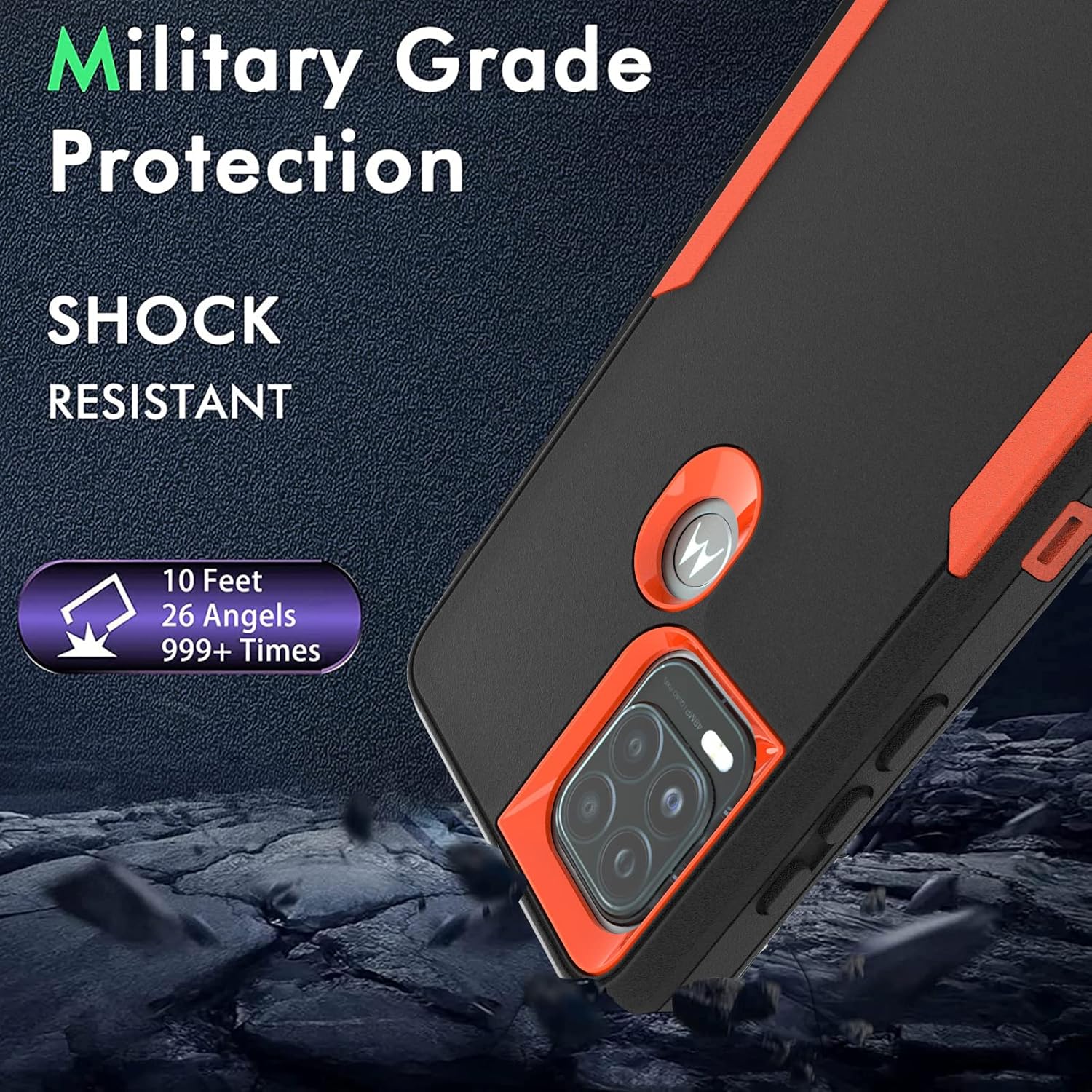 for Moto G Stylus 5G Case, [Military Grade] Shockproof Hybrid Rugged Bumper Protective Cover (Black/Orange)