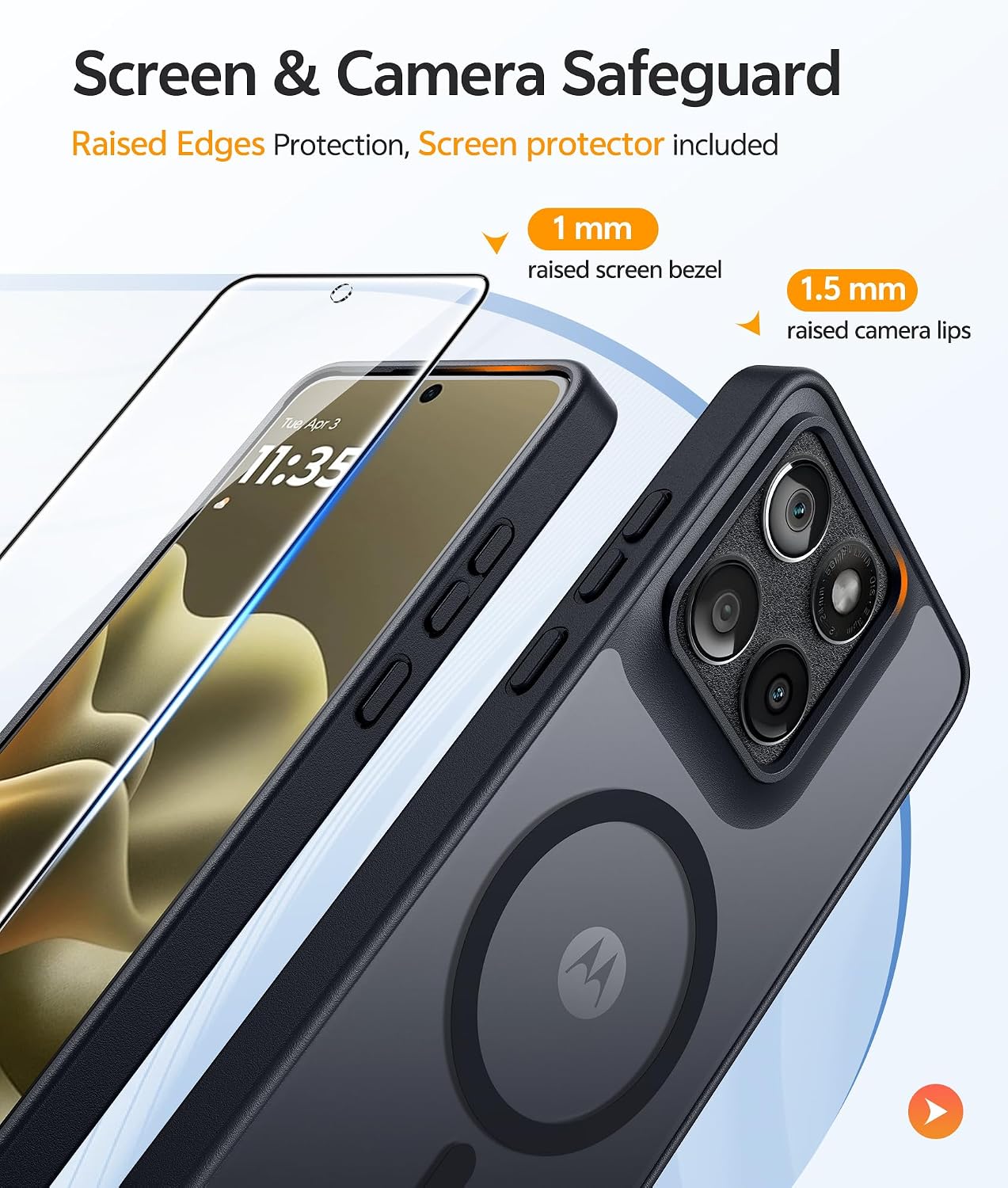 FNTCASE for Motorola Edge 2026 Magnetic Case: [Compatible with Magsafe] Translucent Matte Cases with [Screen Protector] Military Grade Shockproof Protective Phone Cover(6.5 inch/Black)