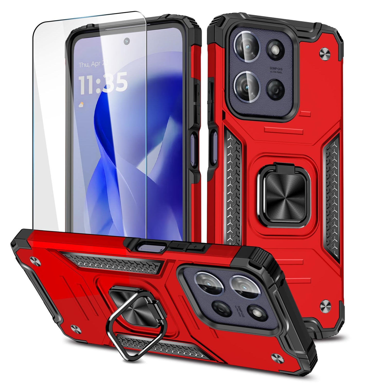 for Moto G 2025/Moto G 2026 Case with Screen Protector,Shock Absorption Heavy Duty Sturdy Drop Test Slim Fit Cover with Car Mount Kickstand Lightweight Protective Phone Case for Moto G 5G,Blue
