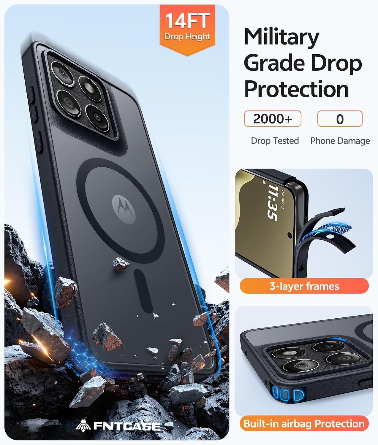 FNTCASE for Motorola Edge 2026 Magnetic Case: [Compatible with Magsafe] Translucent Matte Cases with [Screen Protector] Military Grade Shockproof Protective Phone Cover(6.5 inch/Black)