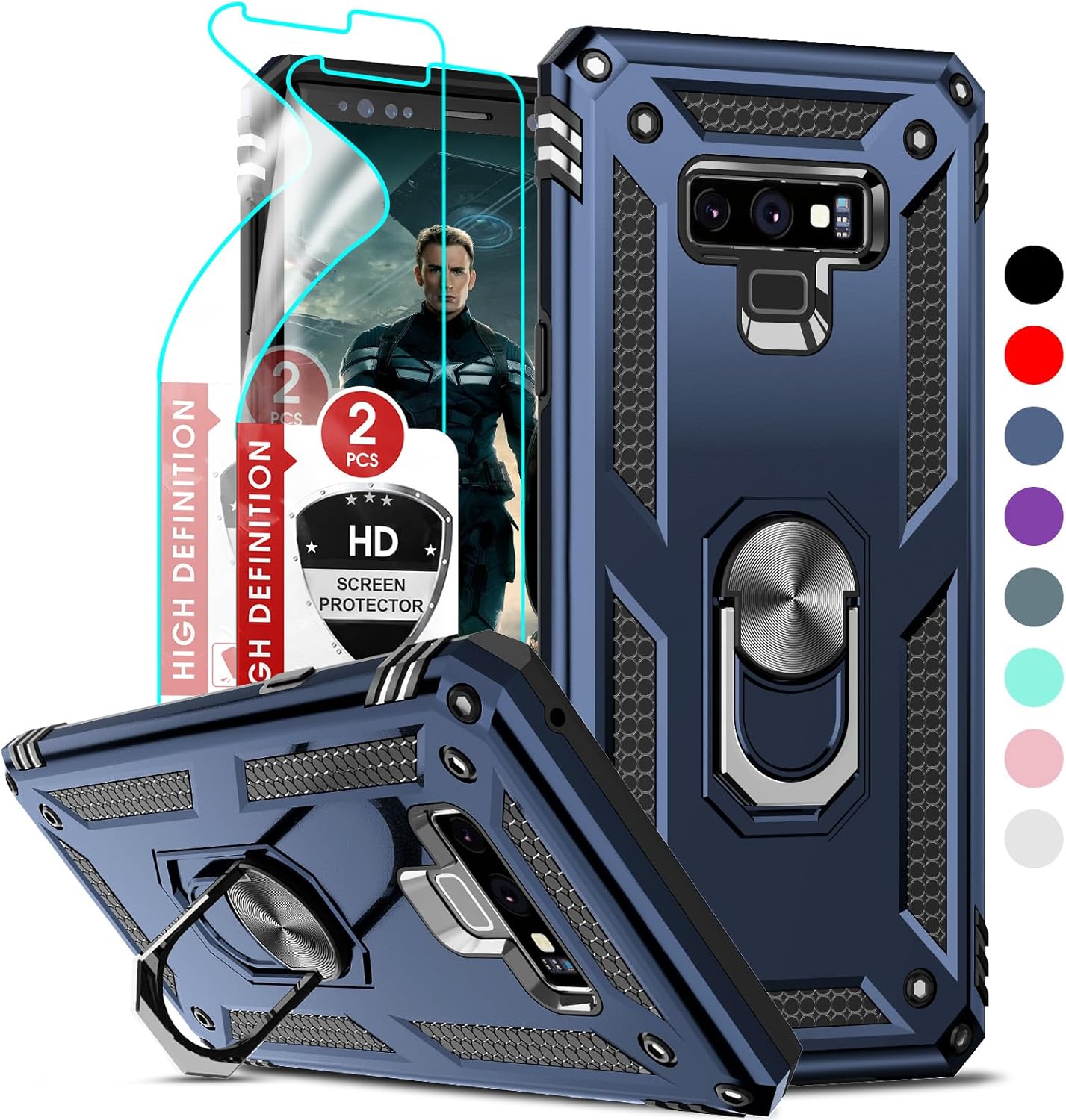 LeYi for Galaxy-Note-9-Case: [𝐍𝐨𝐭 𝐅𝐢𝐭 𝐍𝐨𝐭𝐞 𝟖] Samsung Note 9 Phone Case with [2 Pcs] Screen Protectors for Men, [Military-Grade] Phone Cover with Kickstand for Samsung Galaxy Note 9, Blue