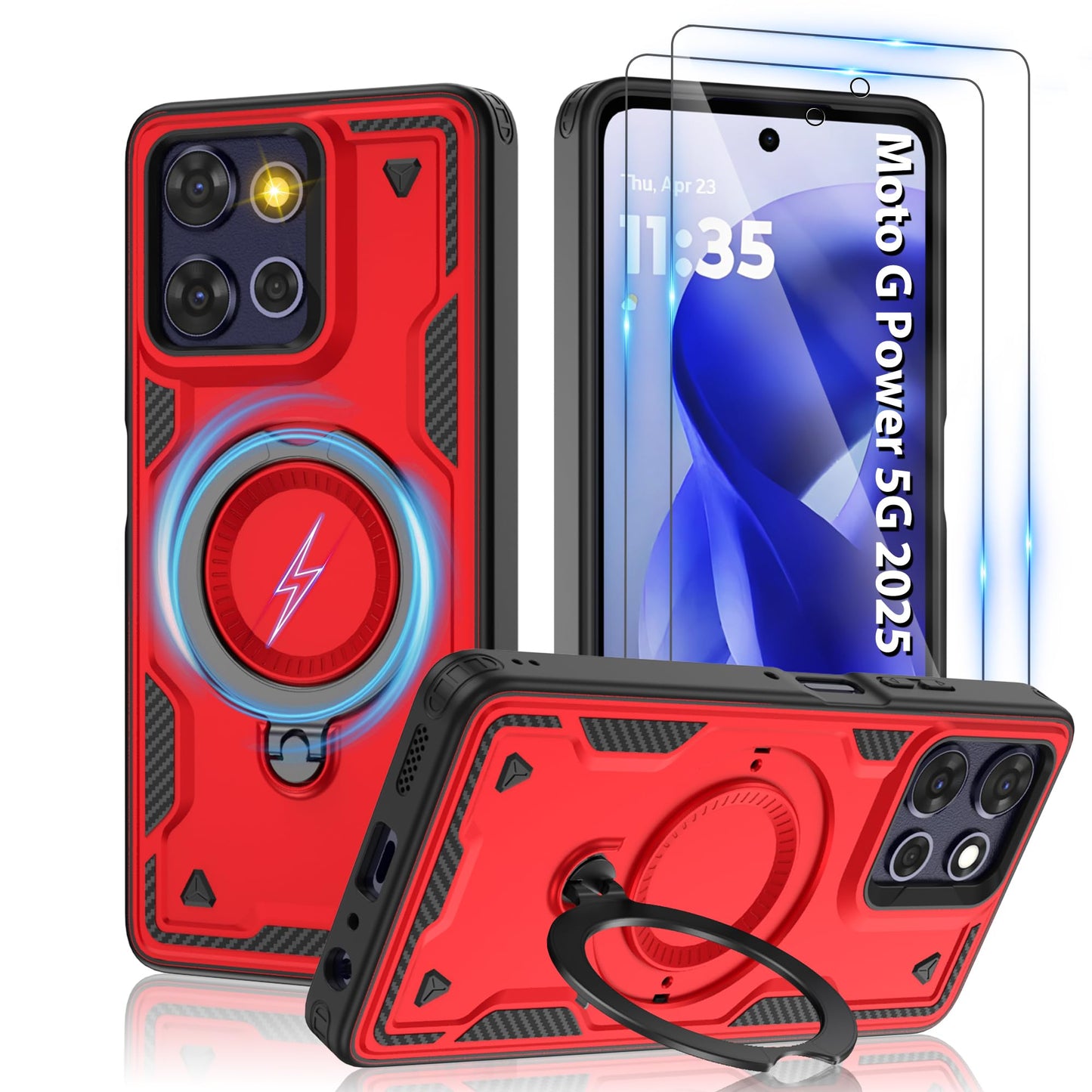 Gritup for Moto G Power 5G 2026/2025 Magnetic Case Compatible with MagSafe & HD Screen Protector×2 Metal Rotated Kickstand Military Grade Shockproof Protective Moto G Power 5G 2026/2025 Black