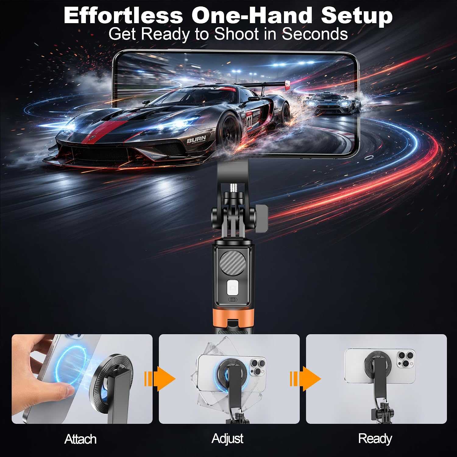 Magnetic Selfie Stick Tripod with 1/4" Camera Mount, Dual Device Phone & Camera Setup, Portable Content Creator Stand with Remote Control Phone Tripod for TikTok Live Streaming Travel Video Recording