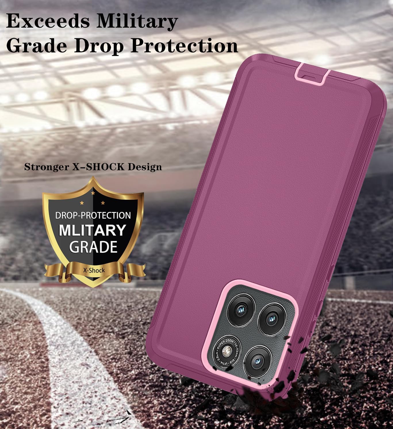 Qinmay Phone Case for Motorola Moto Edge 5G 2025 Case, Heavy Duty Shockproof & Dropproof 3-Layer Cover Phone Case for Moto Edge 2025 (WineRedPink)
