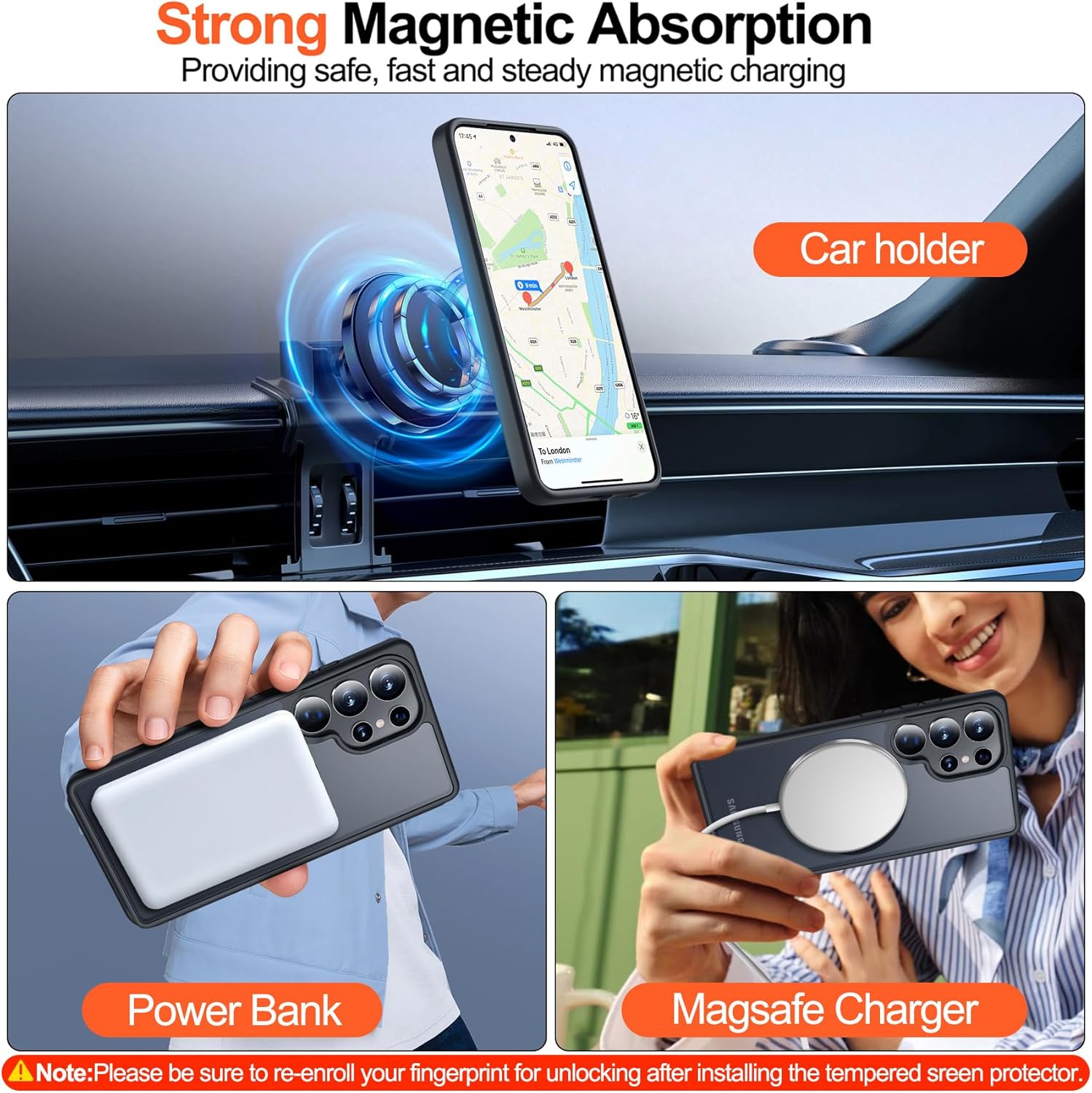 MOZOTER for Samsung Galaxy S25 Ultra Case with Magnetic,[Compatible with MagSafe][12Ft Military Dropproof][2*Screen Protector] Translucent Anti-Slip Back Slim Shockproof Case for S25 Ultra-Black