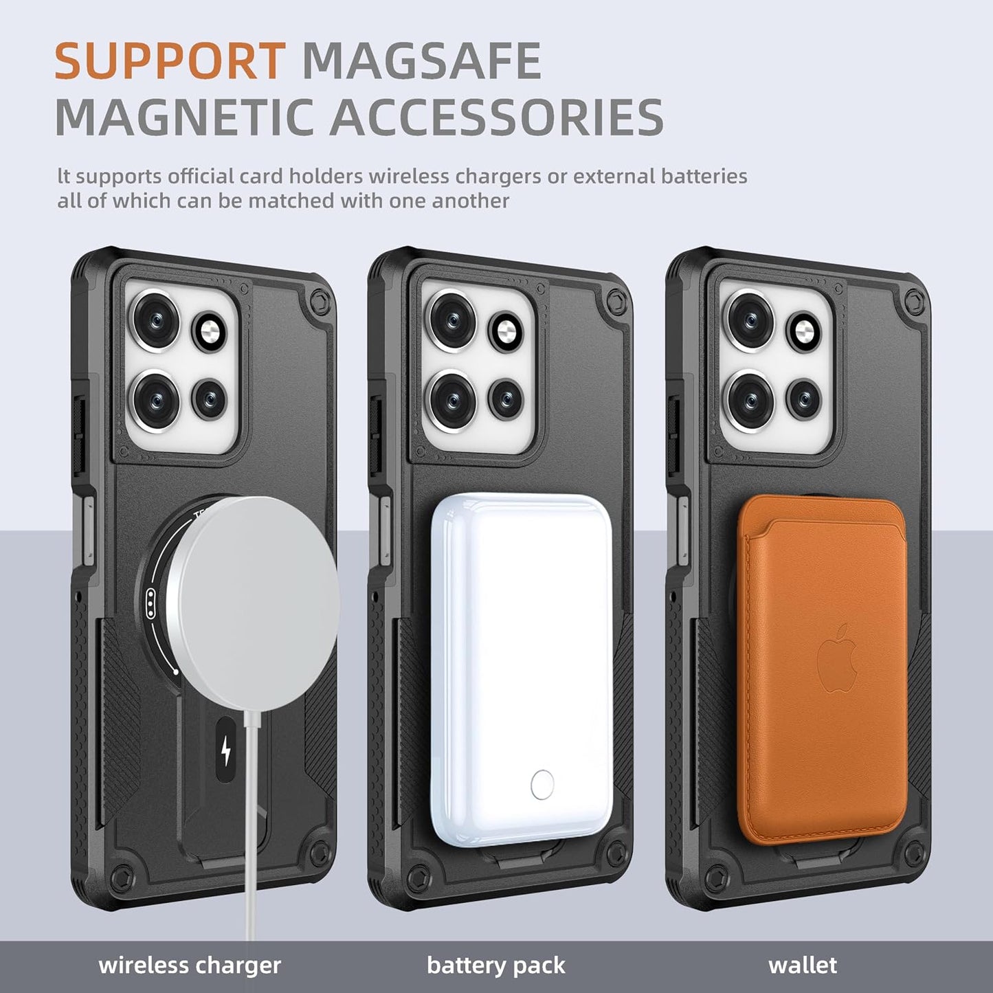 for Moto G Power 5G 2026/2025 Case[Compatible with MagSafe][with 2 Pack Glass Screen Protector][Built in Invisible Stand] Military-Grade Shockproof Protective Phone Cover(Black)