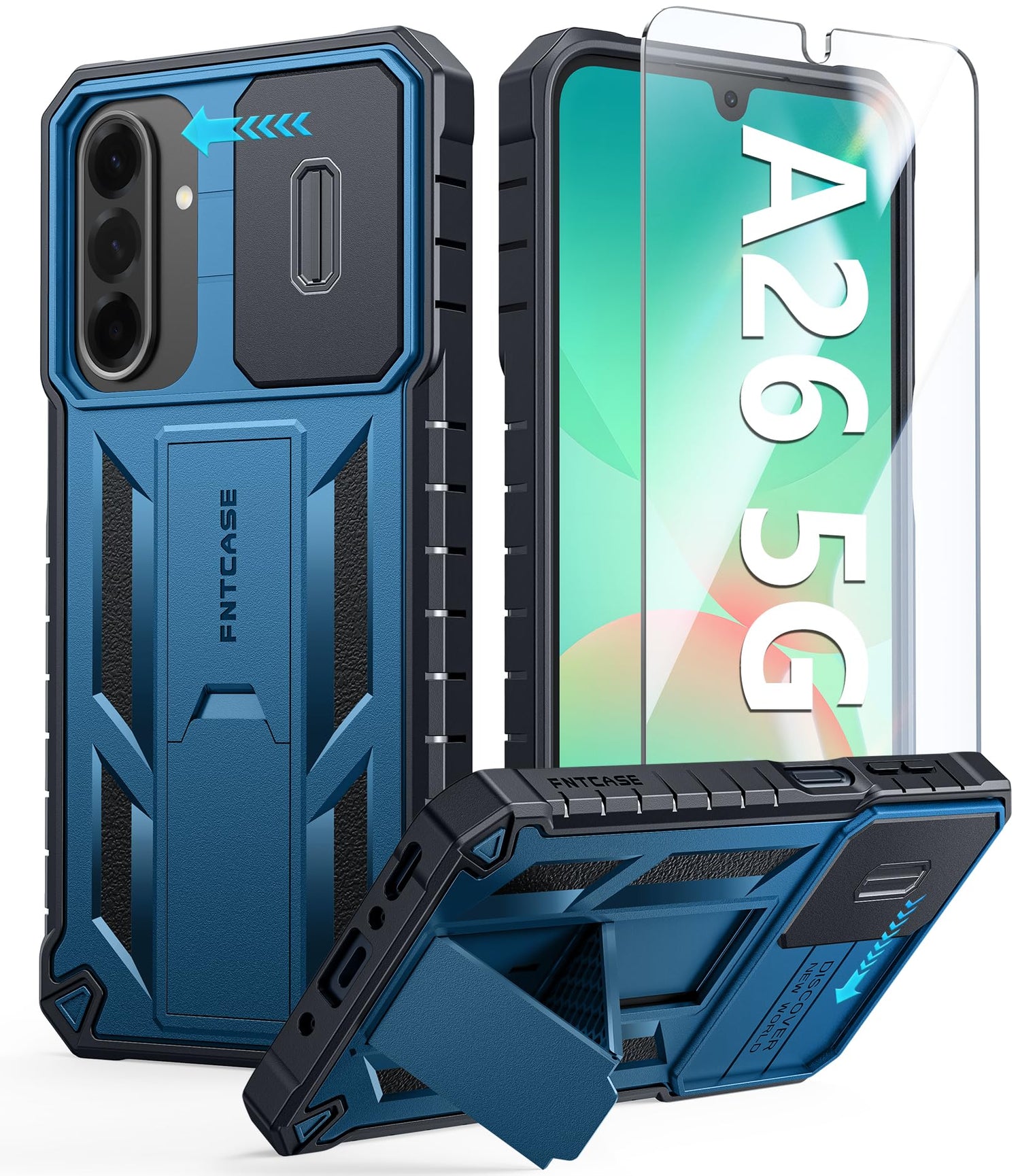 FNTCASE for Galaxy A17/A16-5G Case: Samsung A17 5G Military-Grade Dropproof Phone Cover with Kickstand & Slide Camera Cover | Protective Heavy Duty Rugged Phone Case Bumper Textured Protector (Blue)