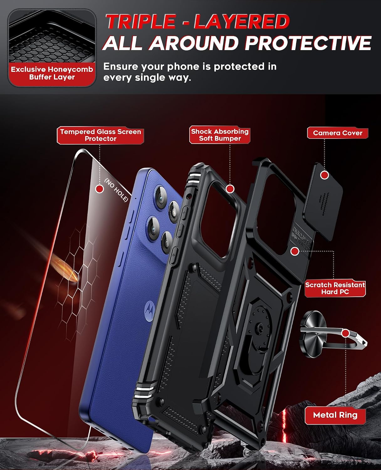 LeYi for Motorola Moto G Stylus 2025-Case: 【𝐍𝐨𝐭 𝐅𝐢𝐭 𝐌𝐨𝐭𝐨 𝐆 𝟐𝟎𝟐𝟓】Moto G Stylus 2026 Case 5G, Slide Camera Cover Screen Protector, Tough Armor Android Unlocked Phone Magnetic Stand, Black