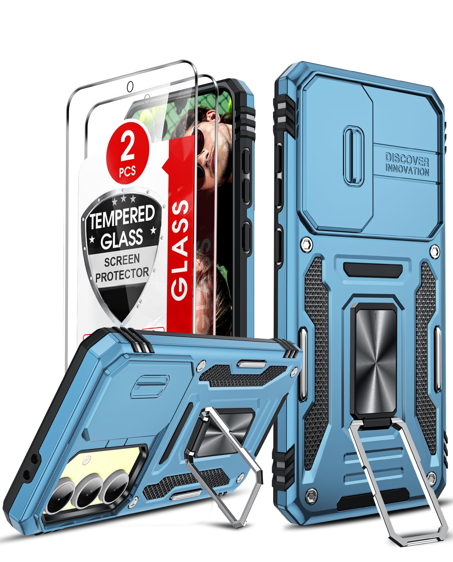 LeYi Compatible for Samsung Galaxy S24-FE Case: [𝗡𝗼𝘁 𝗳𝗶𝘁 𝗦𝟮𝟰 𝟱𝗚] Samsung S24 FE Case with S24FE Screen Protector X2 & Magnetic Stand, Military-Grade Cell Galaxy S 24 FE Phone, Black