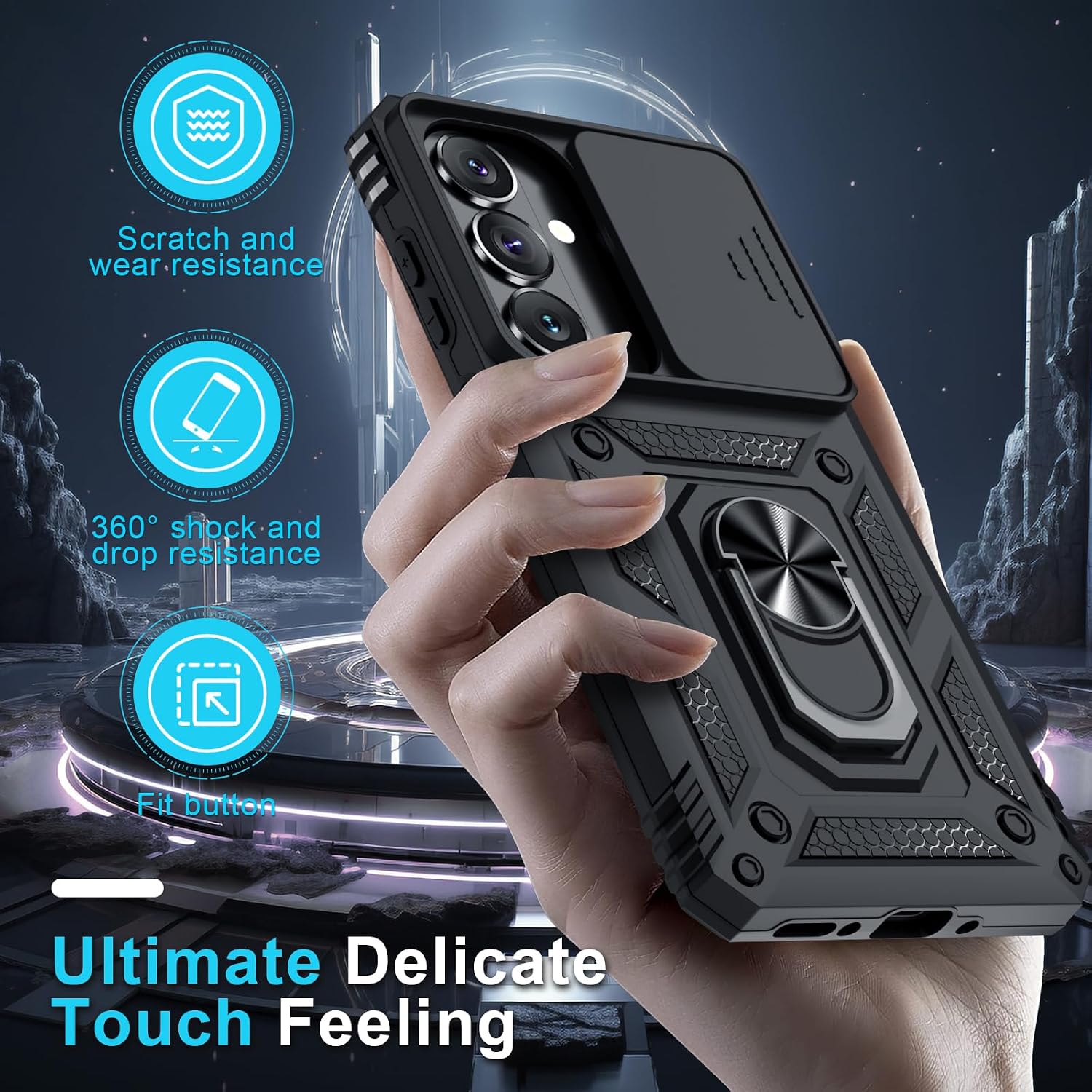 for Samsung Galaxy A37/A36 Case Built in Slide Camera Cover,Black