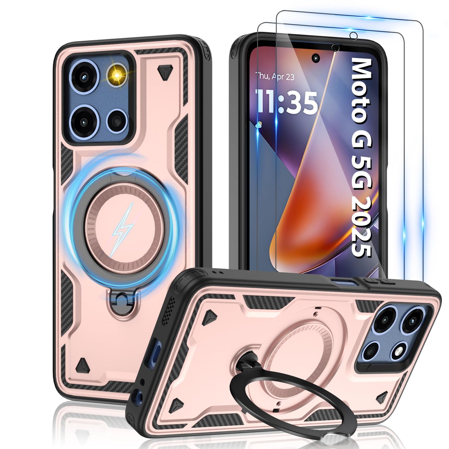 Gritup for Moto G Power 5G 2026/2025 Magnetic Case Compatible with MagSafe & HD Screen Protector×2 Metal Rotated Kickstand Military Grade Shockproof Protective Moto G Power 5G 2026/2025 Black