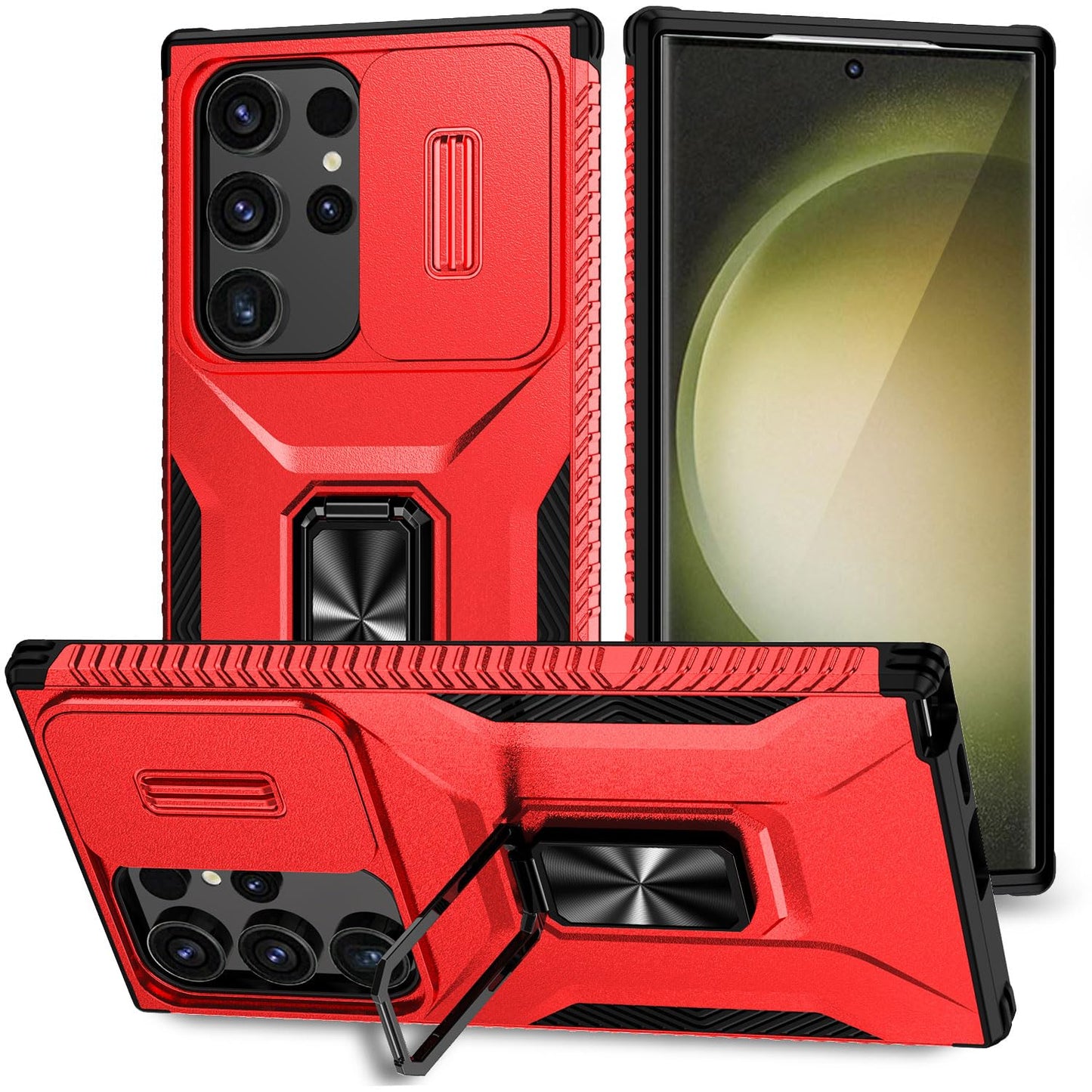 SunStory Phone Case for Samsung Galaxy A14 5G Case with HD Screen Protector & Slide Camera Cover & Rotated Ring Kickstand, [Military-Grade] Phone Case for Galaxy A14 5G,Red