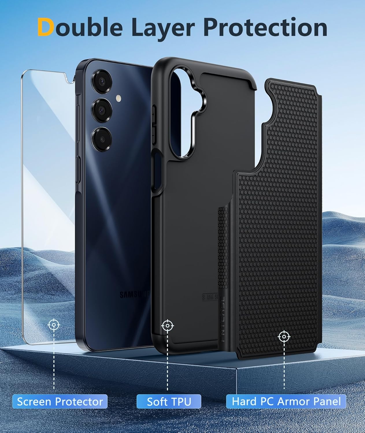 FNTCASE for Galaxy A17/A16 5G Phone Case - Samsung A17 Military Grade Drop Protection, 14ft Drop Tested, Screen Protector Included, Anti-Slip Matte Textured, TPU+PC Dual Layer Shockproof Cover (Black)