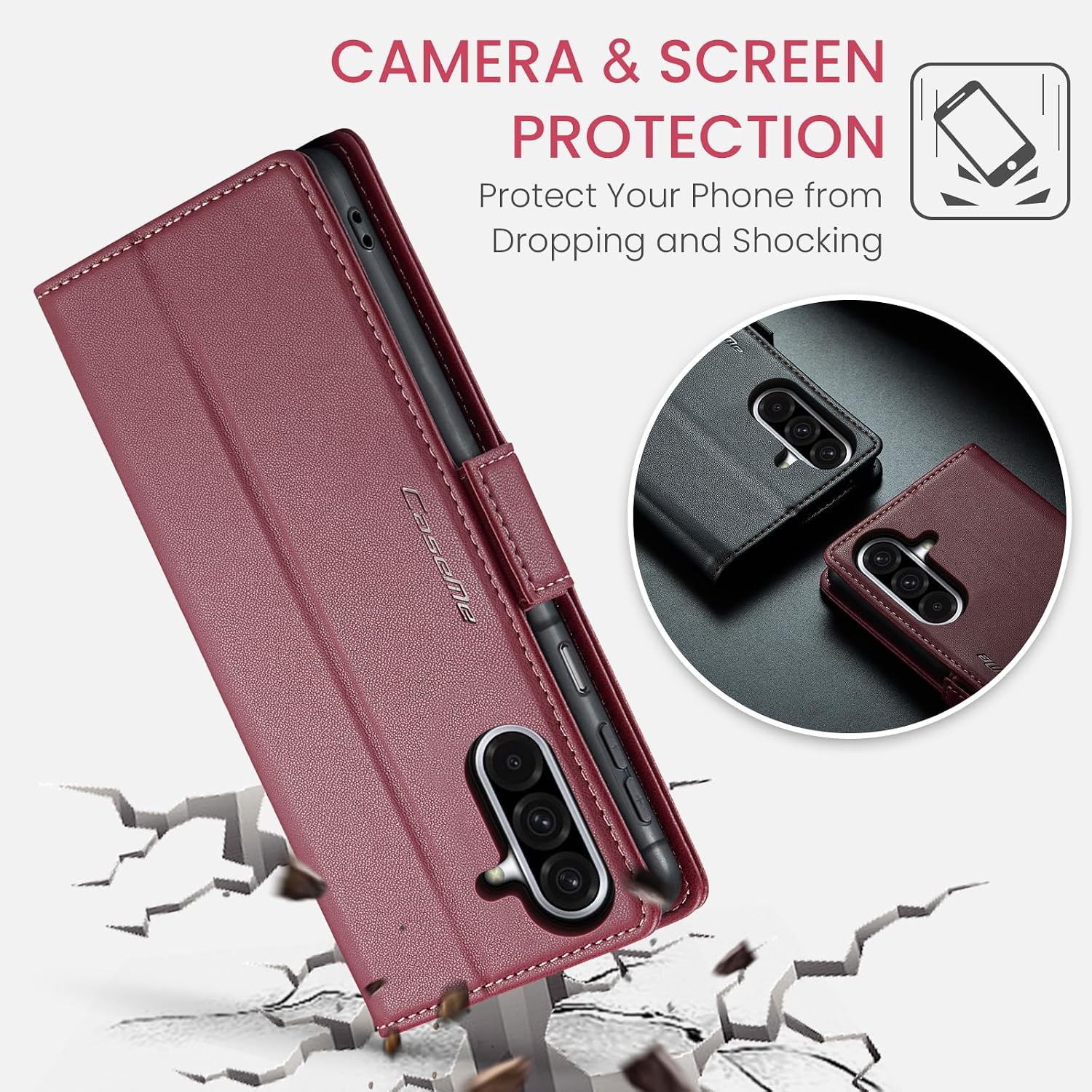 Wallet Case Designed for Samsung Galaxy A17 Leather [Card Holder][RFID Blocking][Premium PU Leather] Flip Phone Cover for Samsung A17 5G (Red)