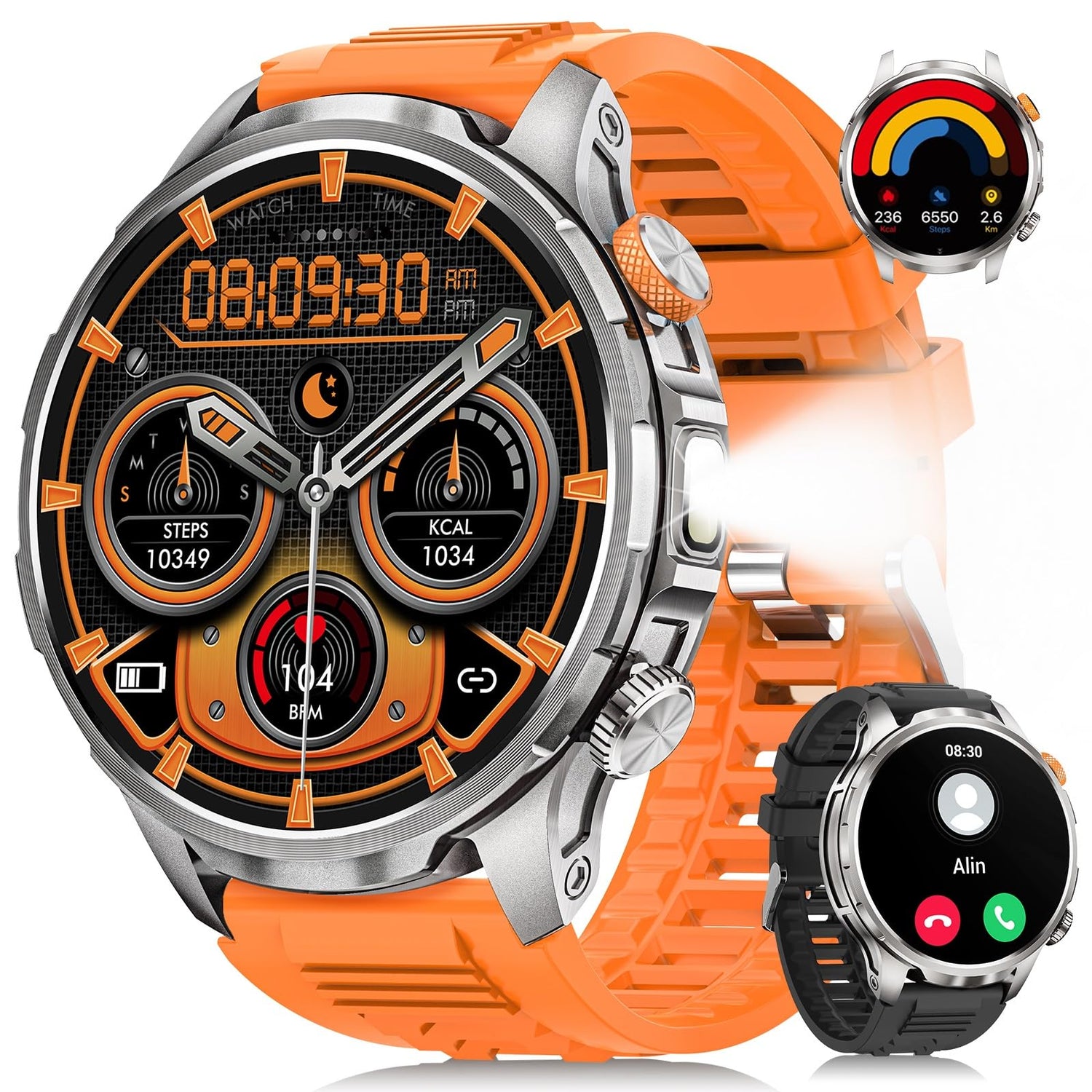 Military Smart Watches for Men, Smart Watch with 100 Days Battery/Flashlight/Heart Rate/Sleep/SpO2 Monitor/Calling/110+ Sports Mode, 5 ATM Rugged Men's Fitness Tracker Watch for Android iPhone(Black)