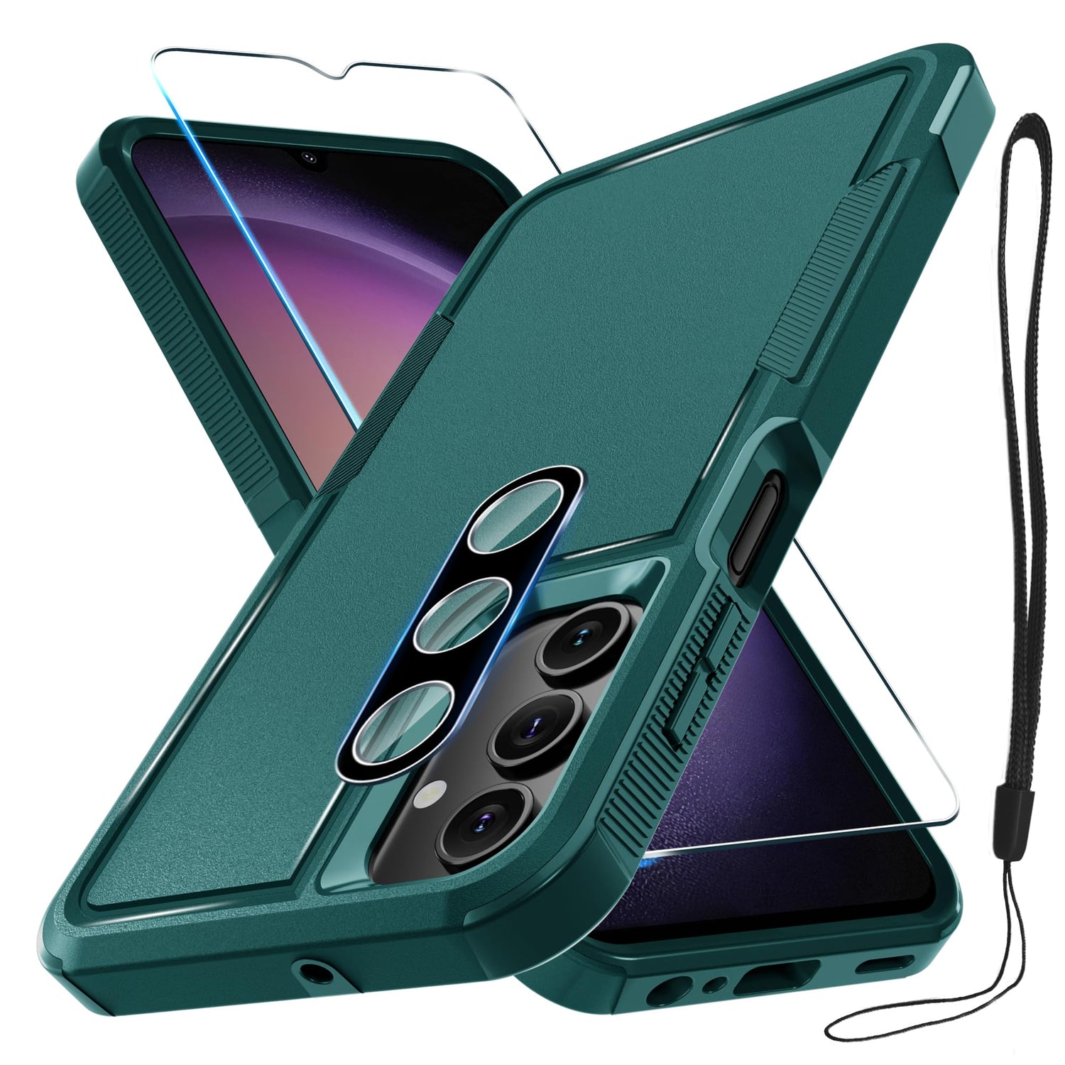 Case for Samsung Galaxy A17 5G Phone Cover with Screen Protector+Camera Lens Cover,Military Grade Heavy Duty Shockproof PhoneCase with Wrist Lanyard Strap for Sam A17,Mint Green