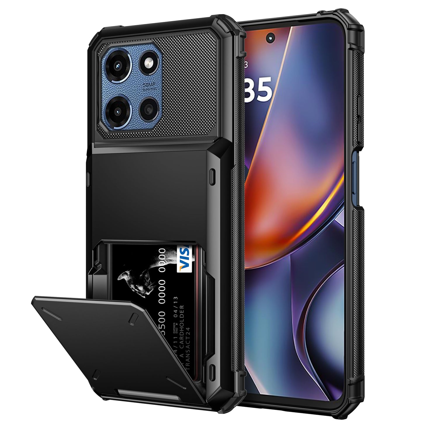 Vofolen for Motorola Edge 2024 Case Wallet with Card Holder Dual Layer Heavy Duty Shockproof Drop Protective Hidden Flip 4-Card Slot Slim Pocket Phone Cover for Moto Edge 2024 Case for Women Men-Black
