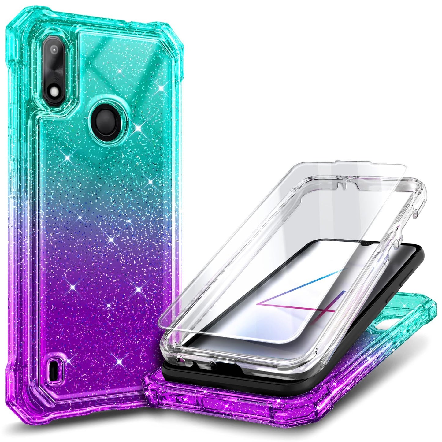 for TCL NXTPAPER 70 Pro Case, Shockproof Cover, Glitter Aqua/Purple
