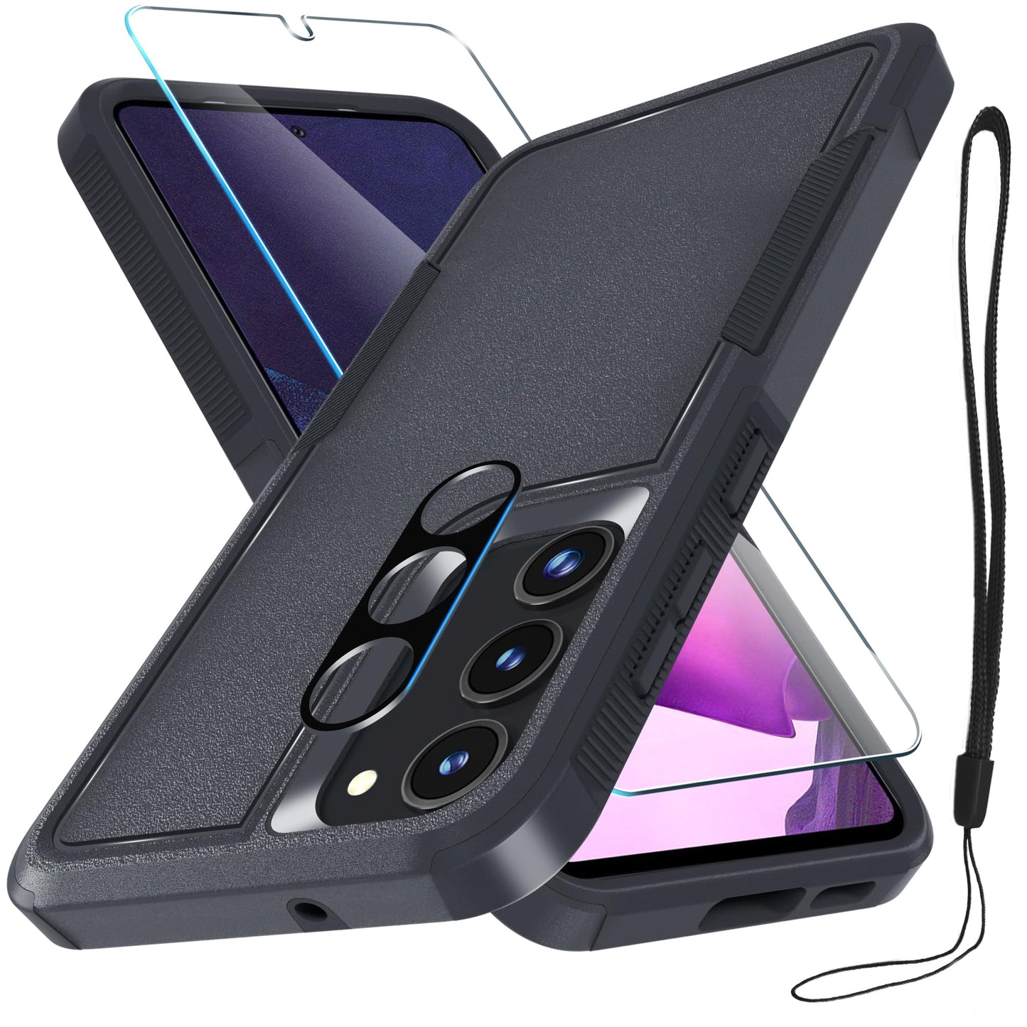 for Samsung Galaxy S23 FE Case [NOT for S23], Full Body Heavy Duty Rugged Shockproof Protective Phone Cover with Wrist Strap Lanyard, Tempered Glass Screen Protector and Camera Lens Cover, Mint Green