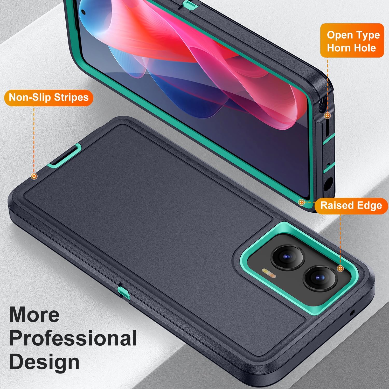 Designed for Motorola Moto G Stylus 5G 2024 Case 3 in 1 Military Grade Protective Case Cover Silicone Heavy Duty Rugged Shockproof for Moto G Stylus 5G 2024 Phone Case (Navy+Cyan)