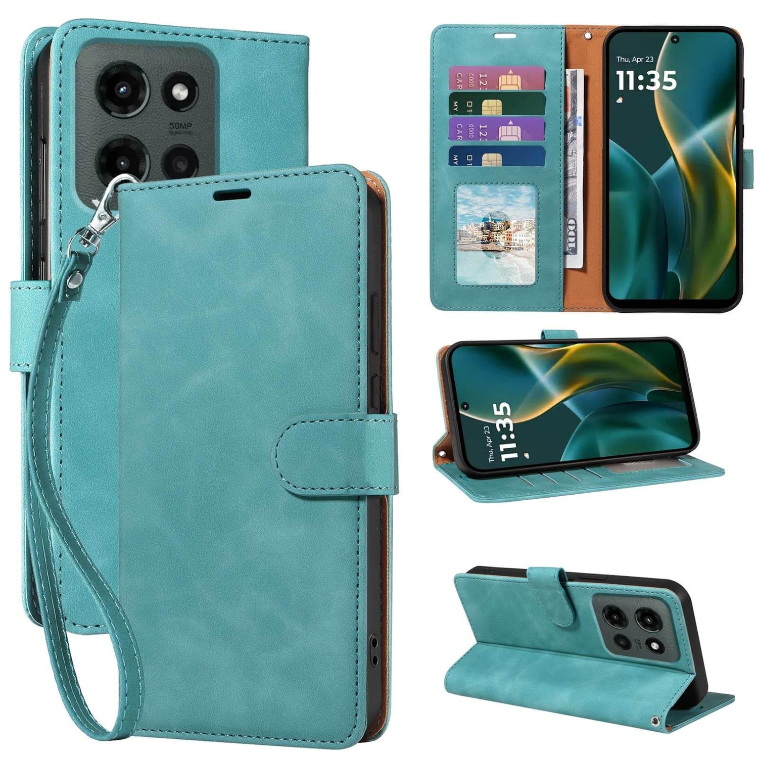 RFID Blocking Wallet for Moto G 2026/2025 Case, for Moto G Play 2026 Case, PU Leather Folio Flip Cover with 4 Card Slots, Wrist Strap, Kickstand, Shockproof Protective (Black)