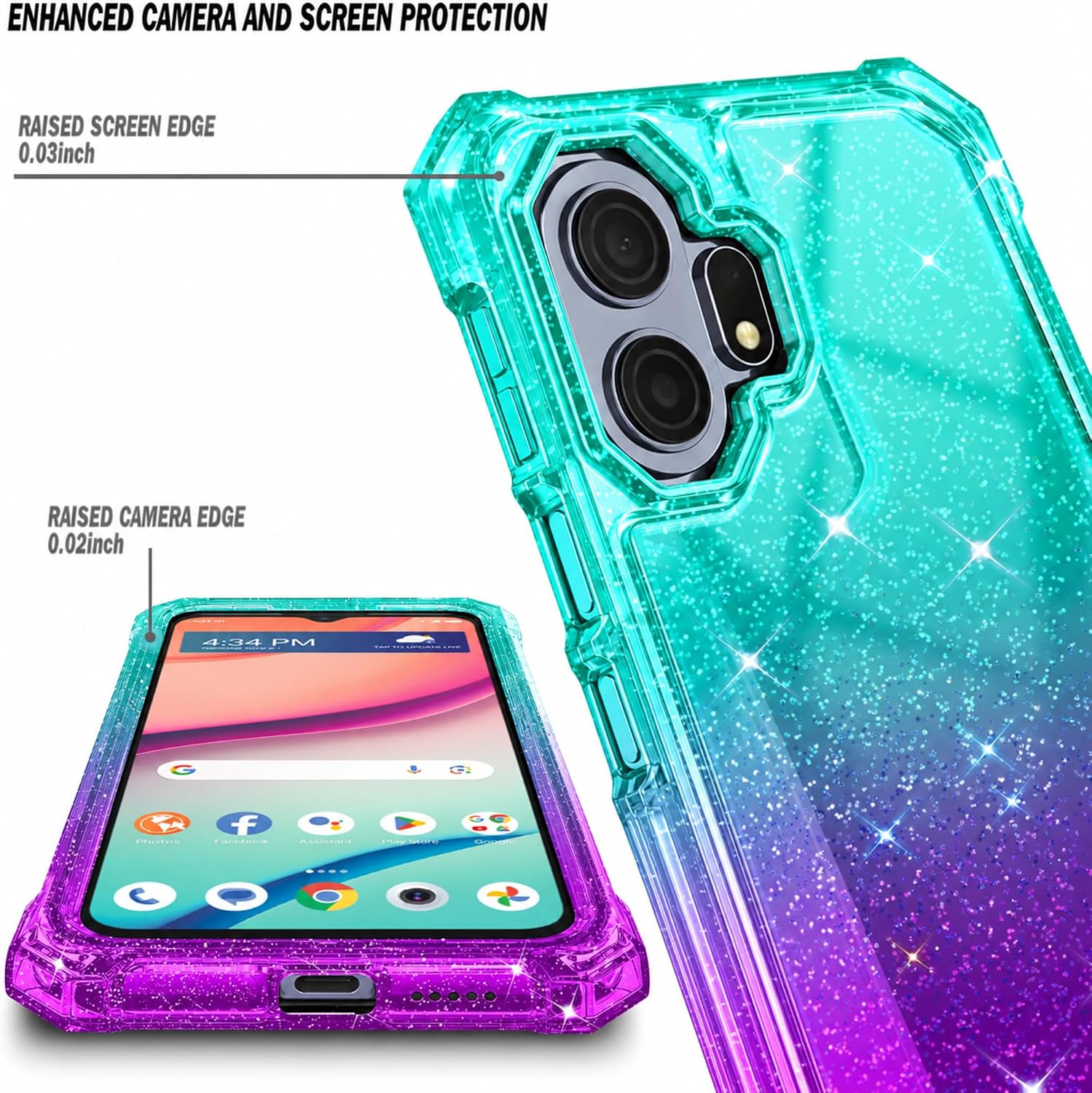 for TCL NXTPAPER 70 Pro Case, Shockproof Cover, Glitter Aqua/Purple