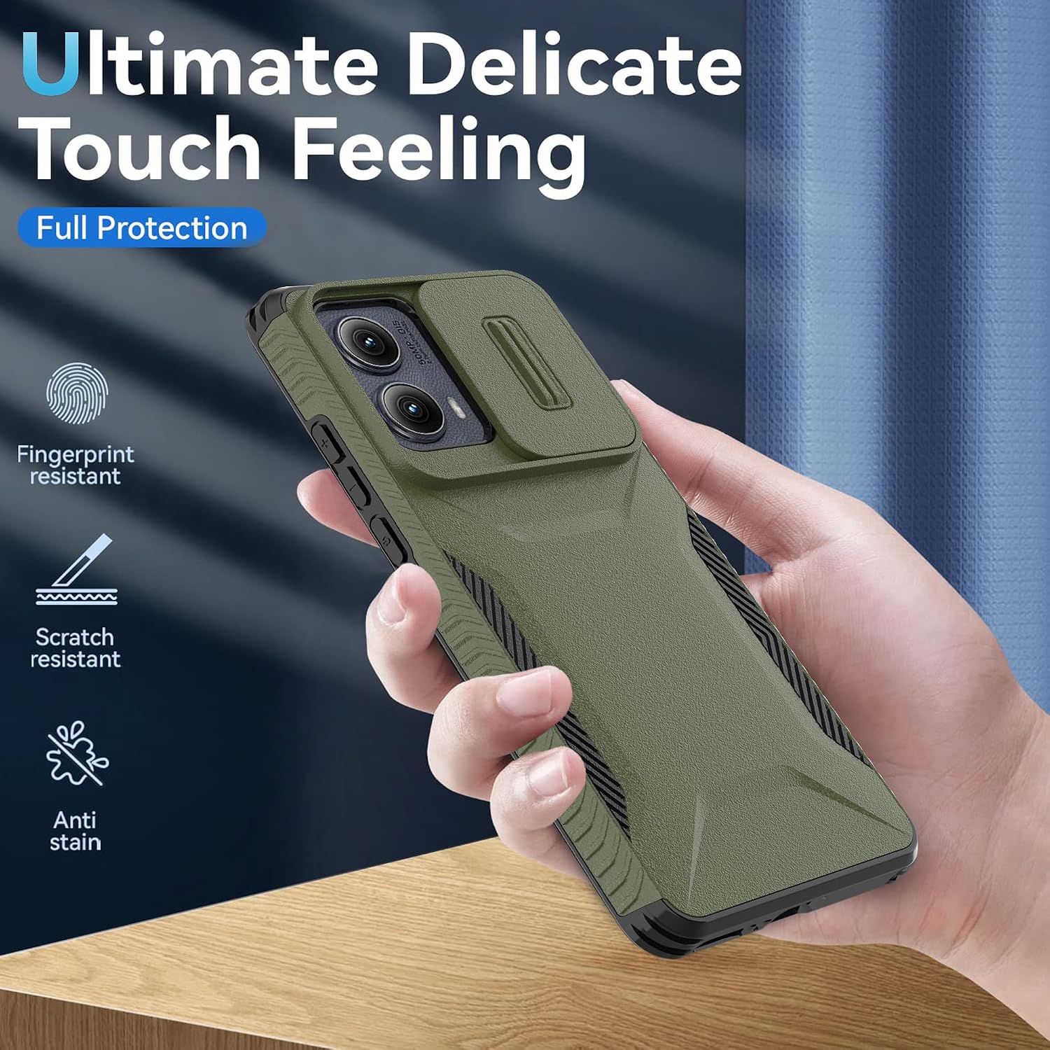 for Motorola Moto Edge 2024 Case with 1 HD Screen Protector & Slide Camera Cover [Military-Grade] Phone Case Heavy Duty Rugged Shockproof Protective Cover for Moto Edge 2024(Pine Green)