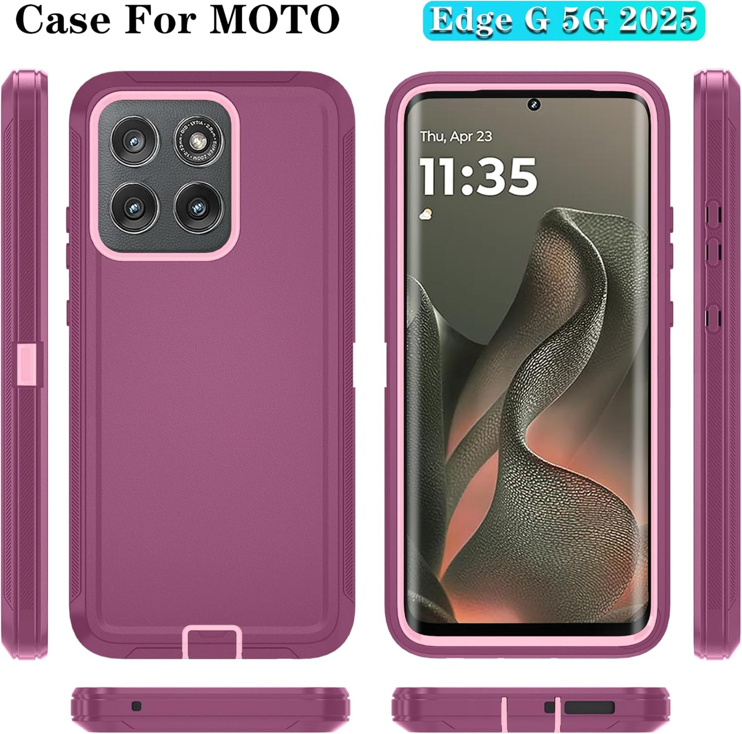 Qinmay Phone Case for Motorola Moto Edge 5G 2025 Case, Heavy Duty Shockproof & Dropproof 3-Layer Cover Phone Case for Moto Edge 2025 (WineRedPink)