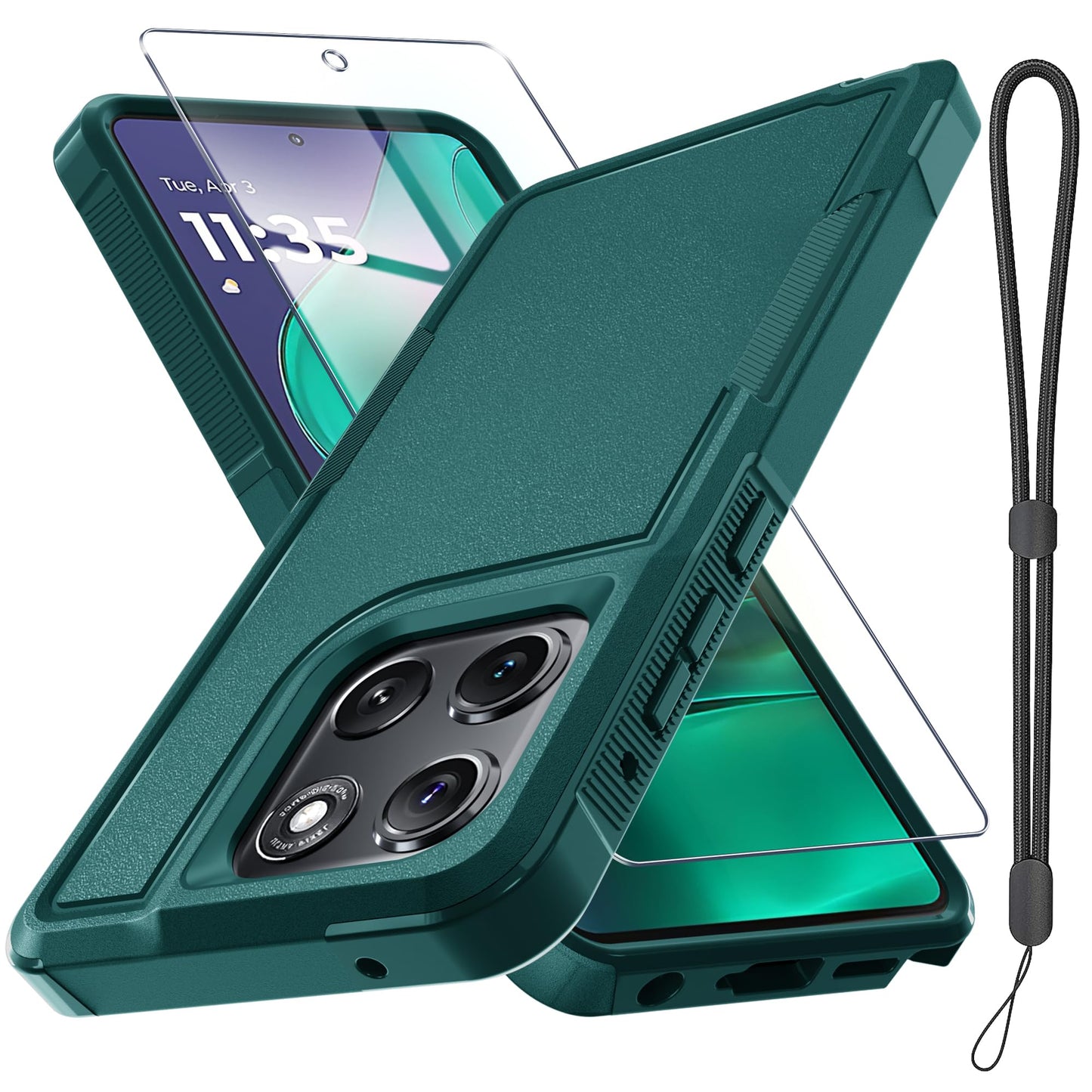 for Motorola Moto G Power 2026 Case, Full Body Heavy Duty Rugged Shockproof Protective Phone Cover with Lanyard Strap+Tempered Glass Screen Protector, Black Matte
