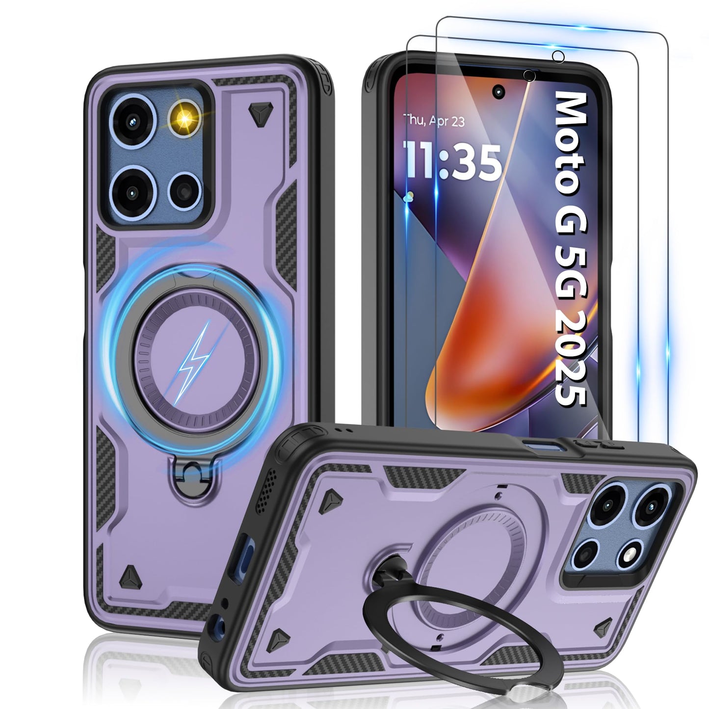 Gritup for Moto G Power 5G 2026/2025 Magnetic Case Compatible with MagSafe & HD Screen Protector×2 Metal Rotated Kickstand Military Grade Shockproof Protective Moto G Power 5G 2026/2025 Black