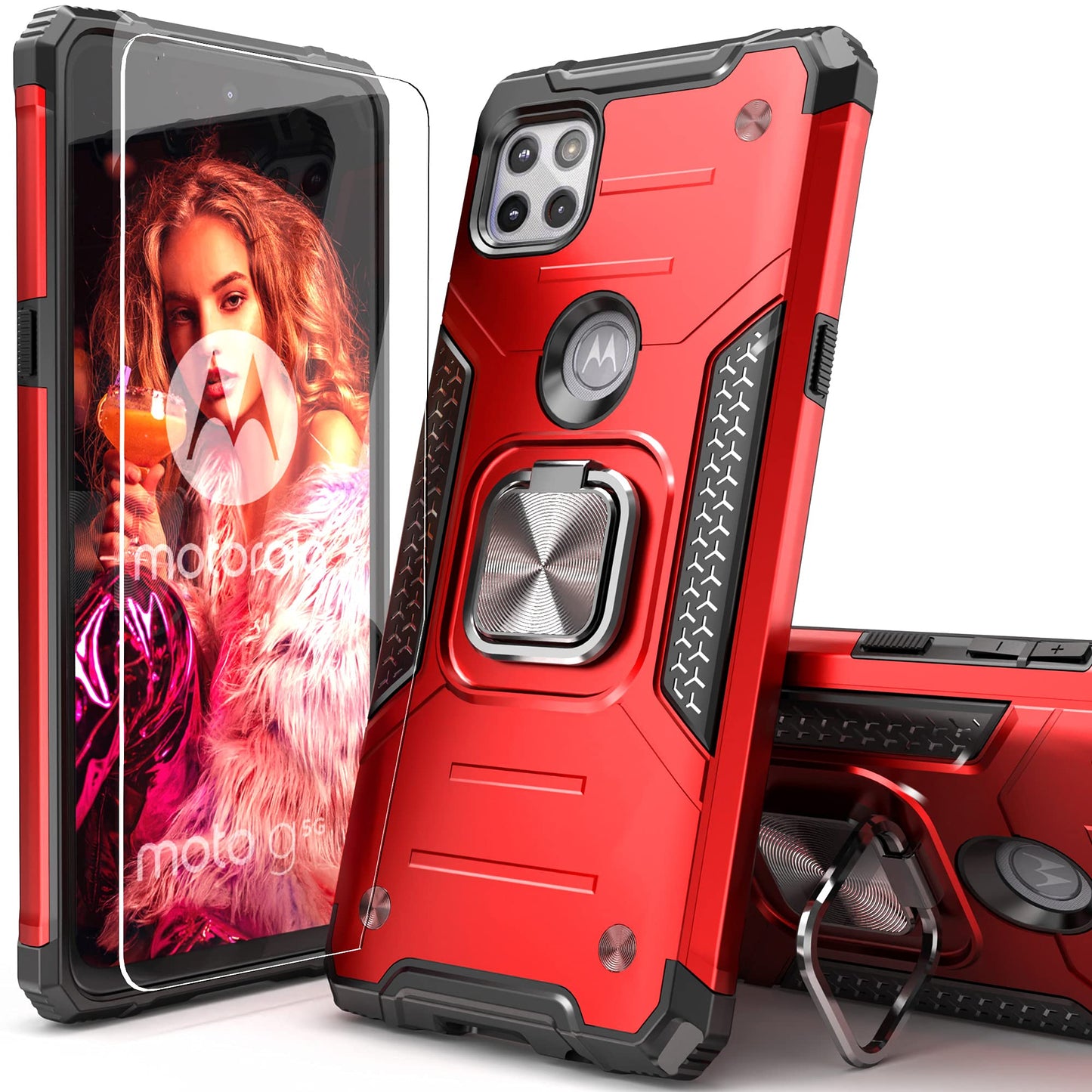for Moto G 2025/Moto G 2026 Case with Screen Protector,Shock Absorption Heavy Duty Sturdy Drop Test Slim Fit Cover with Car Mount Kickstand Lightweight Protective Phone Case for Moto G 5G,Blue