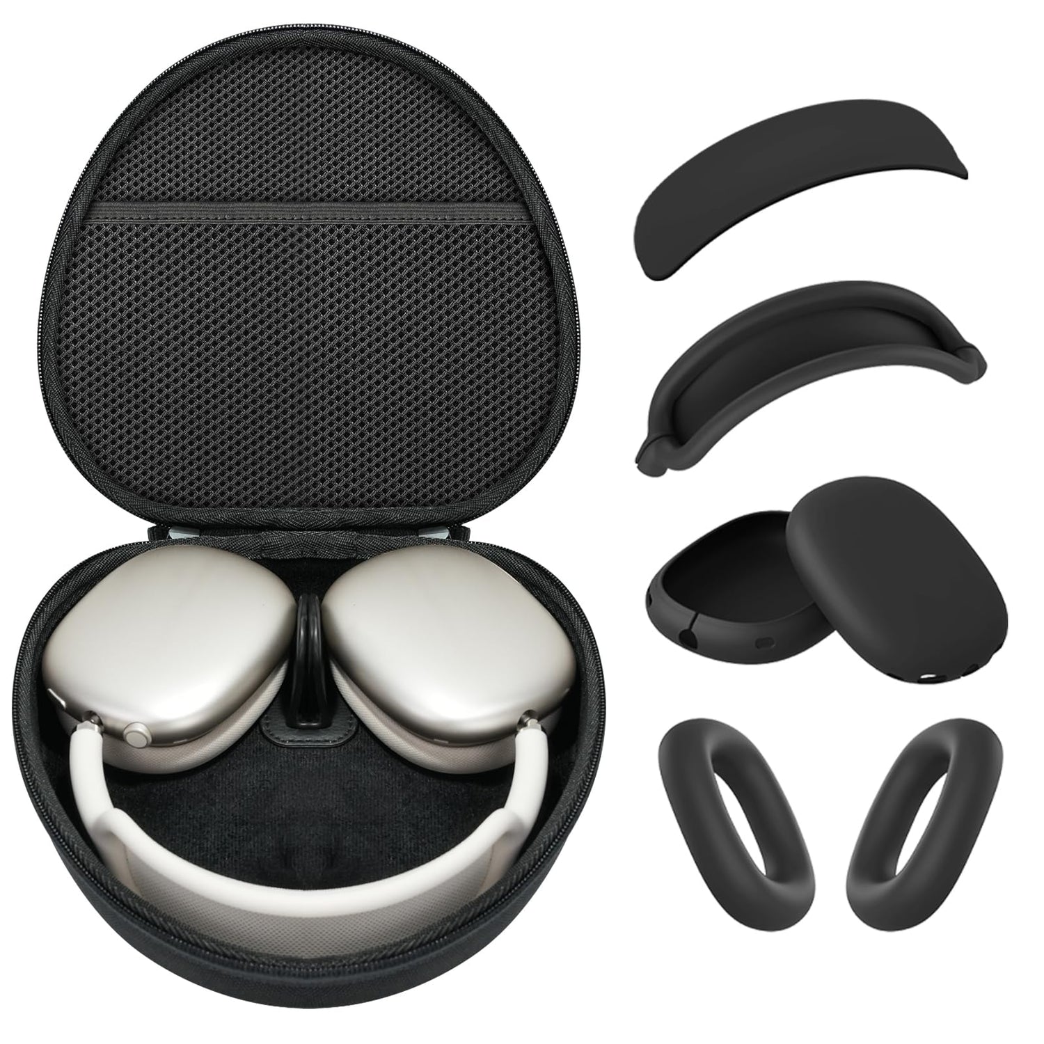 Silicone Case Cover for AirPods Max Headphones, Ear Pad Case Cover/Ear Cups Cover/Headband Cover for AirPod Max (USB-C/Lightning)(2024/2020),Accessories Silicone Protector for Apple AirPods Max, Black