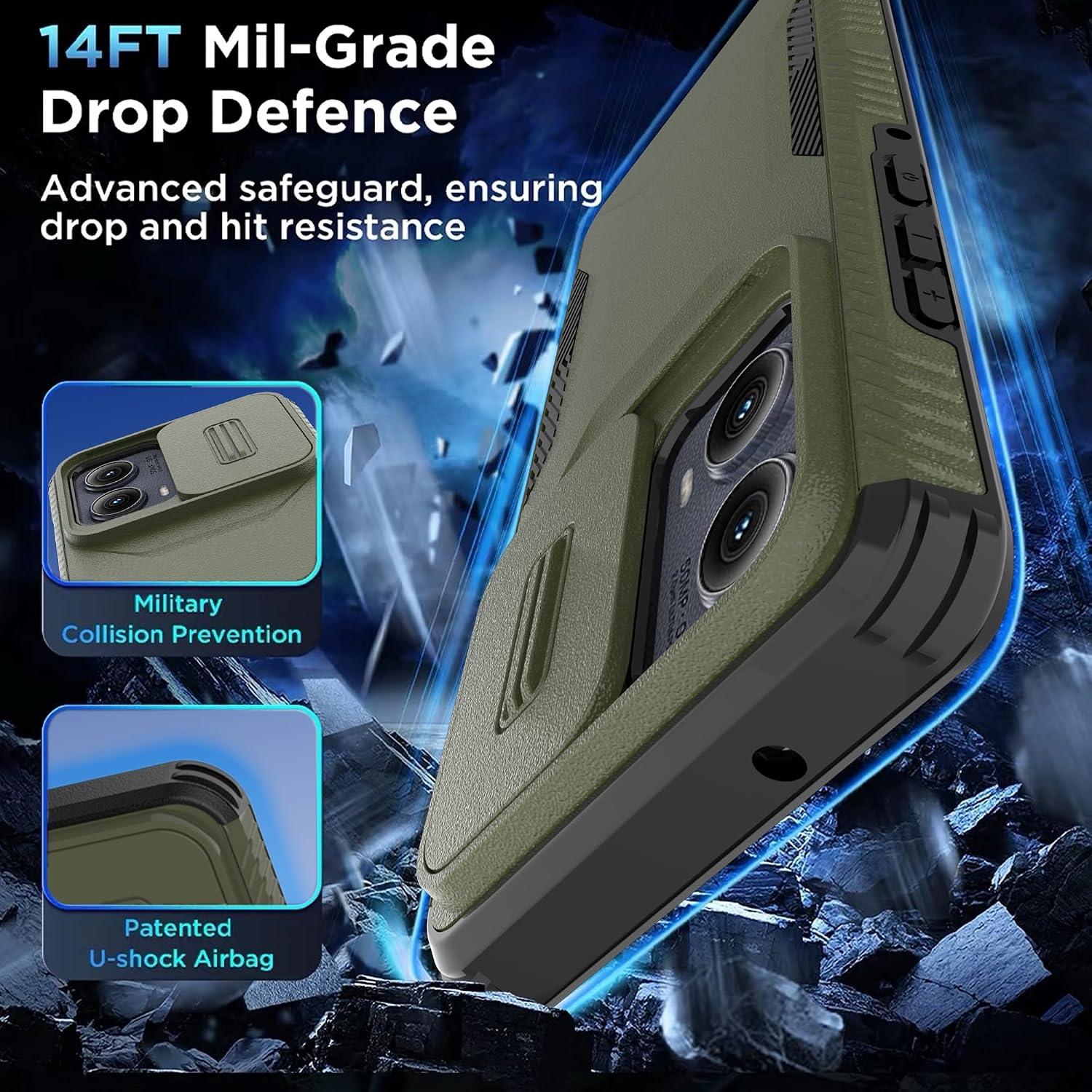 for Motorola Moto Edge 2024 Case with 1 HD Screen Protector & Slide Camera Cover [Military-Grade] Phone Case Heavy Duty Rugged Shockproof Protective Cover for Moto Edge 2024(Pine Green)