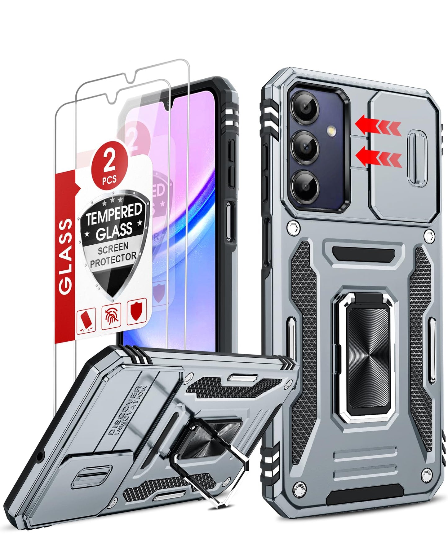 LeYi Compatible for Samsung Galaxy S24-FE Case: [𝗡𝗼𝘁 𝗳𝗶𝘁 𝗦𝟮𝟰 𝟱𝗚] Samsung S24 FE Case with S24FE Screen Protector X2 & Magnetic Stand, Military-Grade Cell Galaxy S 24 FE Phone, Black