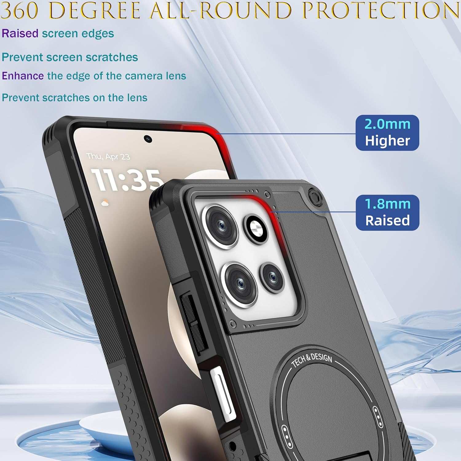 for Moto G Power 5G 2026/2025 Case[Compatible with MagSafe][with 2 Pack Glass Screen Protector][Built in Invisible Stand] Military-Grade Shockproof Protective Phone Cover(Black)