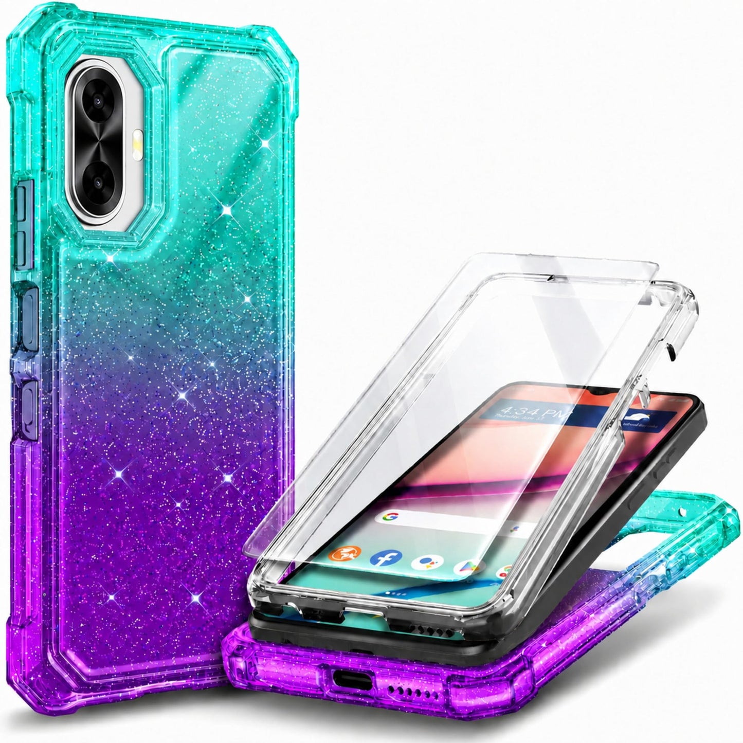 for TCL NXTPAPER 70 Pro Case, Shockproof Cover, Glitter Aqua/Purple