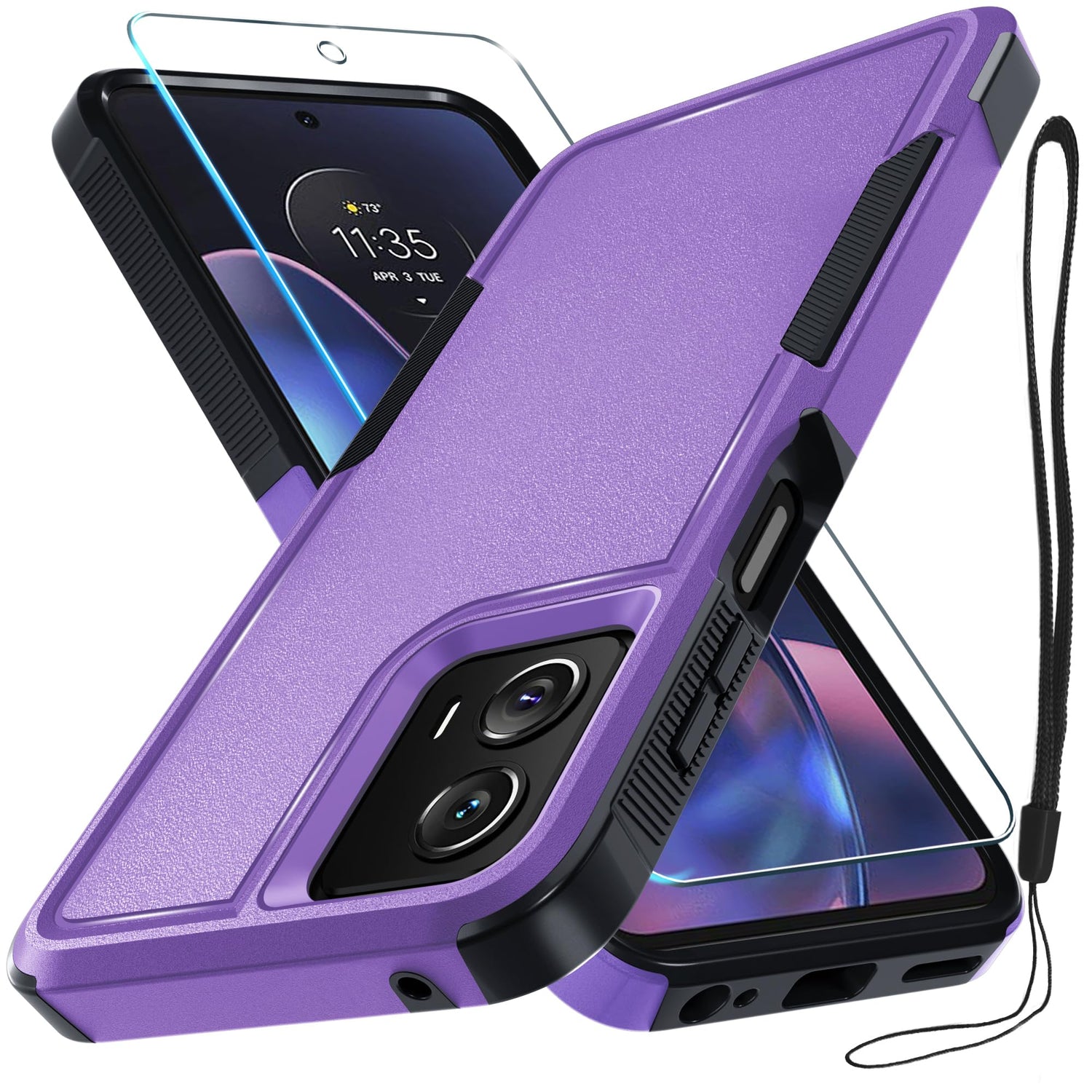 for Motorola Moto G Power 2026 Case, Full Body Heavy Duty Rugged Shockproof Protective Phone Cover with Lanyard Strap+Tempered Glass Screen Protector, Black Matte