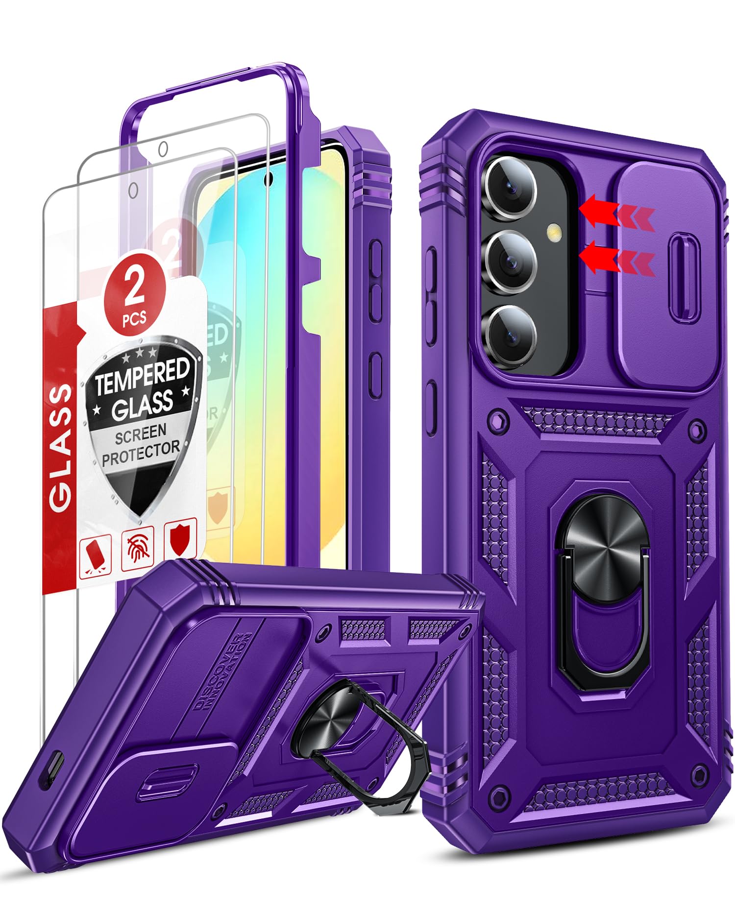 LeYi Compatible for Samsung Galaxy S24-FE Case: [𝗡𝗼𝘁 𝗳𝗶𝘁 𝗦𝟮𝟰 𝟱𝗚] Samsung S24 FE Case with S24FE Screen Protector X2 & Magnetic Stand, Military-Grade Cell Galaxy S 24 FE Phone, Black