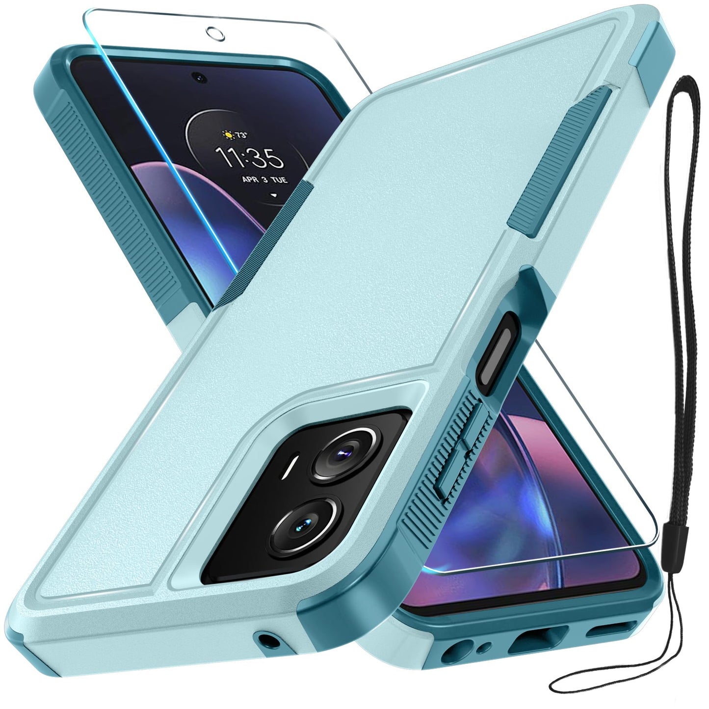 for Motorola G Play 2026/Moto G 2026 Case, Full Body Heavy Duty Rugged Shockproof Protective Phone Cover with Lanyard Strap+Tempered Glass Screen Protector, Black Matte
