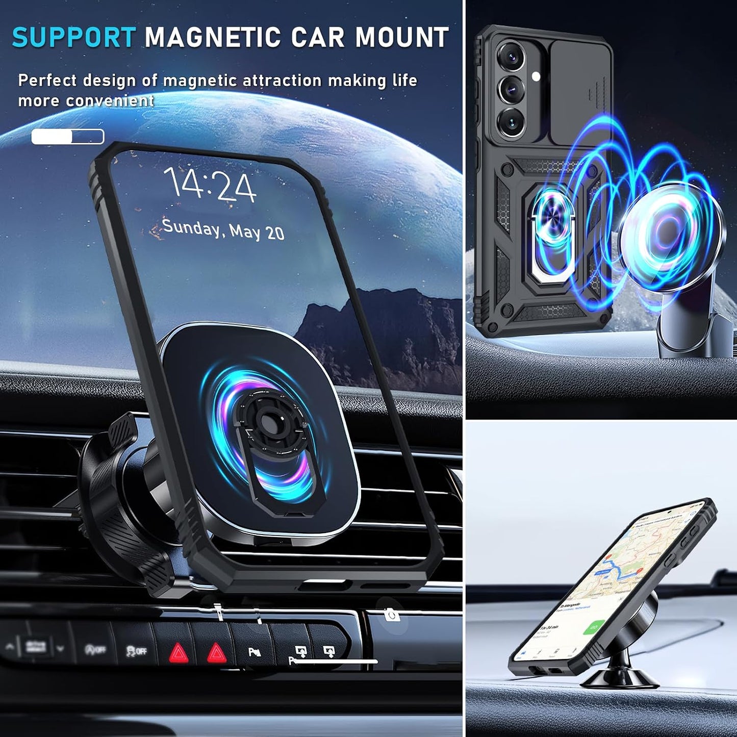 for Samsung Galaxy A37/A36 Case Built in Slide Camera Cover,Black