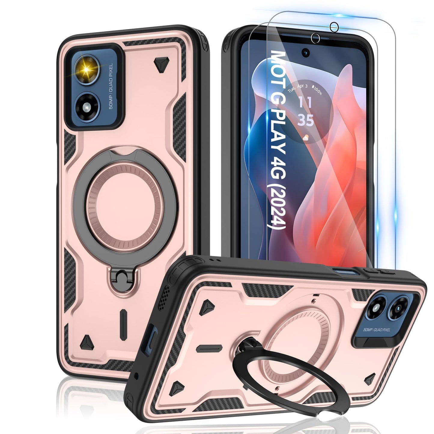 Gritup for Moto G Power 5G 2026/2025 Magnetic Case Compatible with MagSafe & HD Screen Protector×2 Metal Rotated Kickstand Military Grade Shockproof Protective Moto G Power 5G 2026/2025 Black