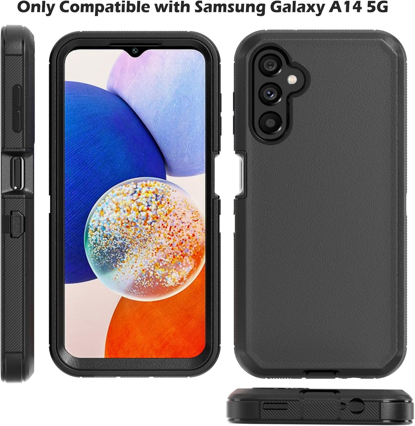 Phone Case for Samsung Galaxy A14 5G case,Heavy Duty Hard Shockproof Armor Protector Case Cover with Belt Clip Holster for Samsung A14 5G 2023 Phone Case (Black)
