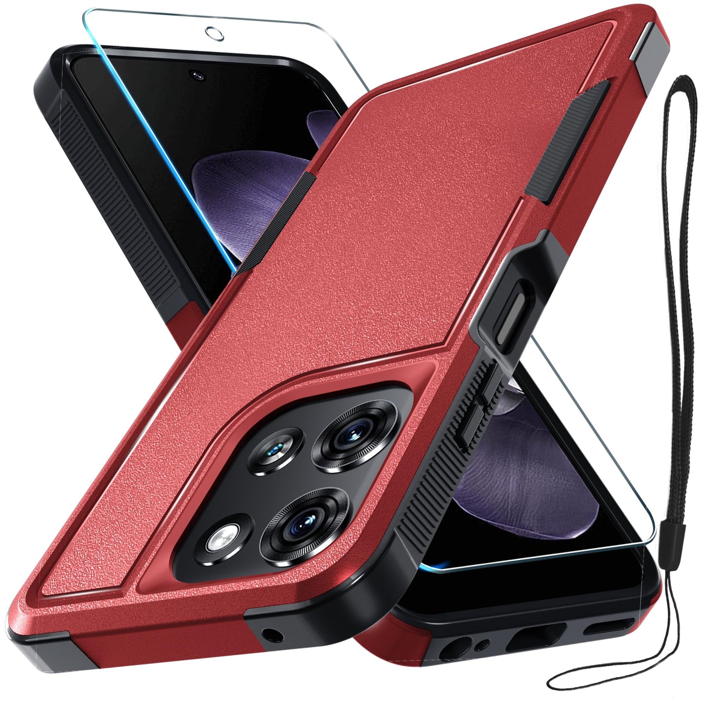 for Motorola Moto G Power 2026 Case, Full Body Heavy Duty Rugged Shockproof Protective Phone Cover with Lanyard Strap+Tempered Glass Screen Protector, Black Matte