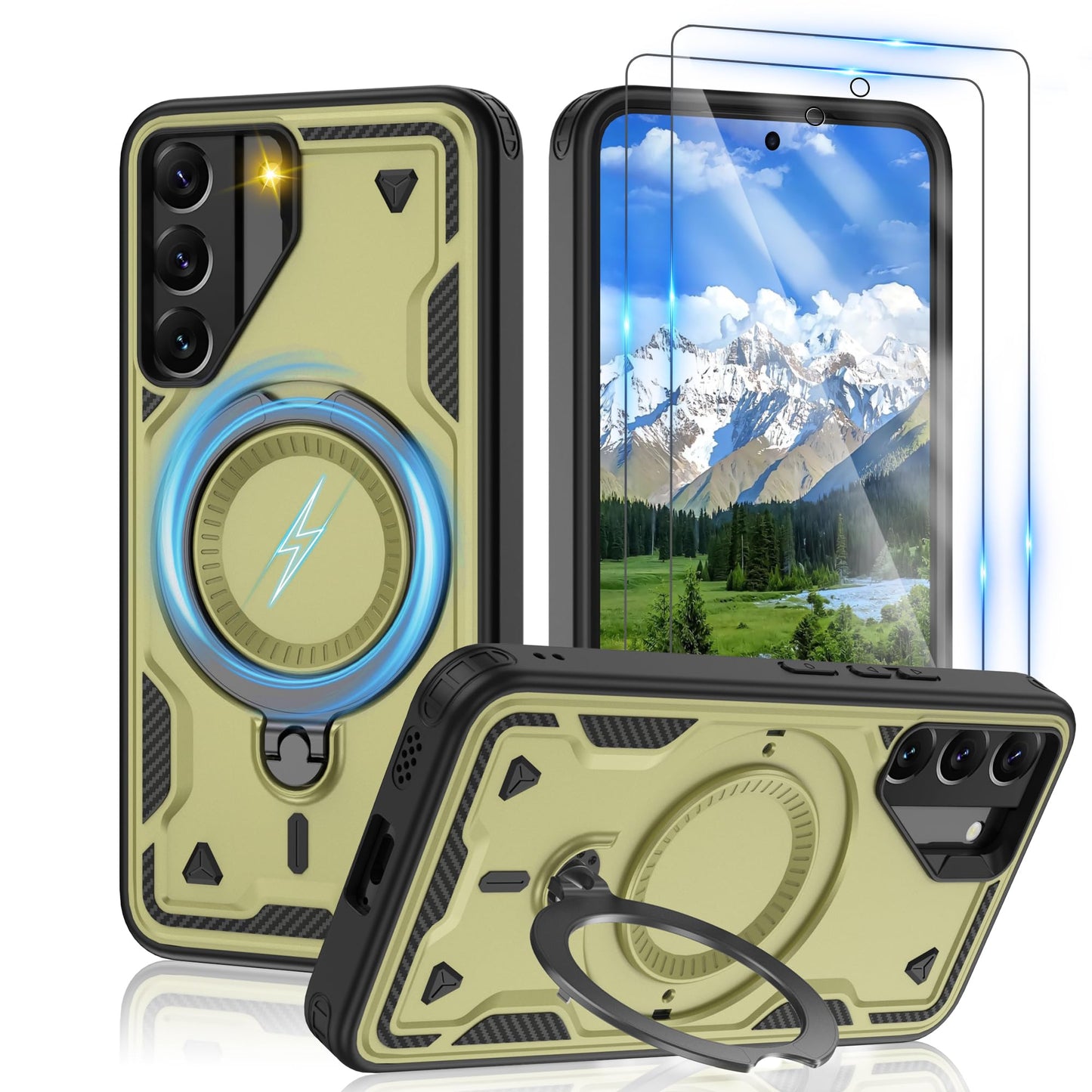 Gritup for Samsung Galaxy-S22 Case:Compatible with MagSafe & [HD Screen Protector×2],Metal Rotated Kickstand,Military Grade Drop Proof Anti-Fingerprint Protective Case for Samsung S22,Black