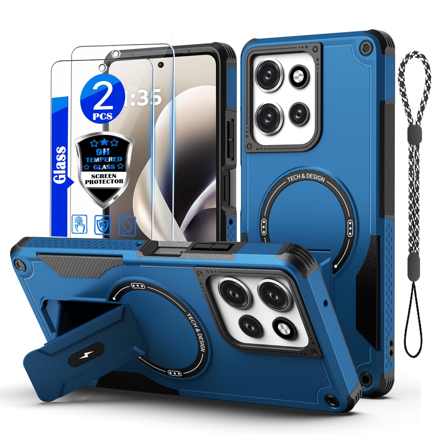 for Moto G Power 5G 2026/2025 Case[Compatible with MagSafe][with 2 Pack Glass Screen Protector][Built in Invisible Stand] Military-Grade Shockproof Protective Phone Cover(Black)
